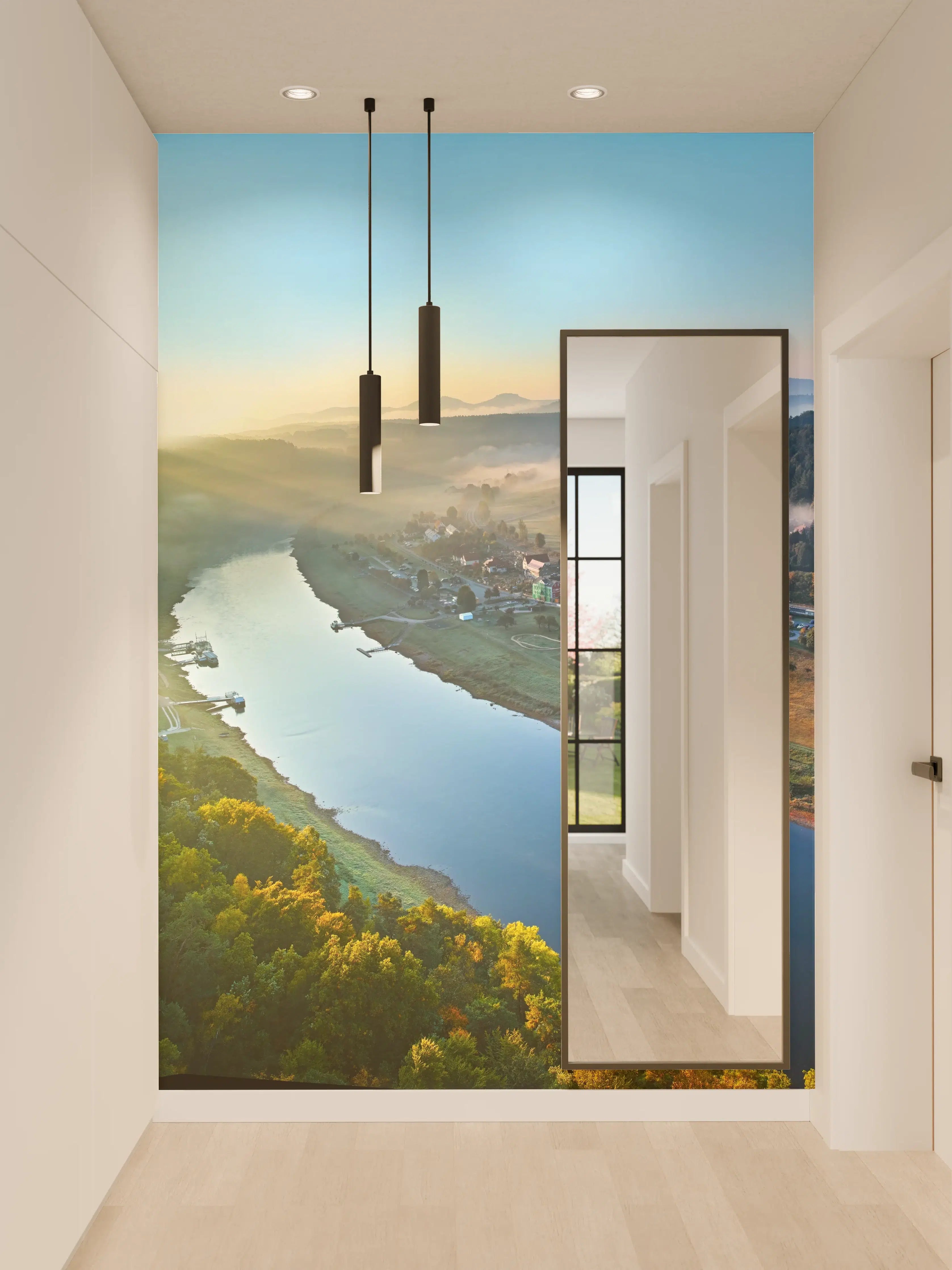 Wandverkleidung Flur - Majestätischer Fluss inmitten grüner Natur