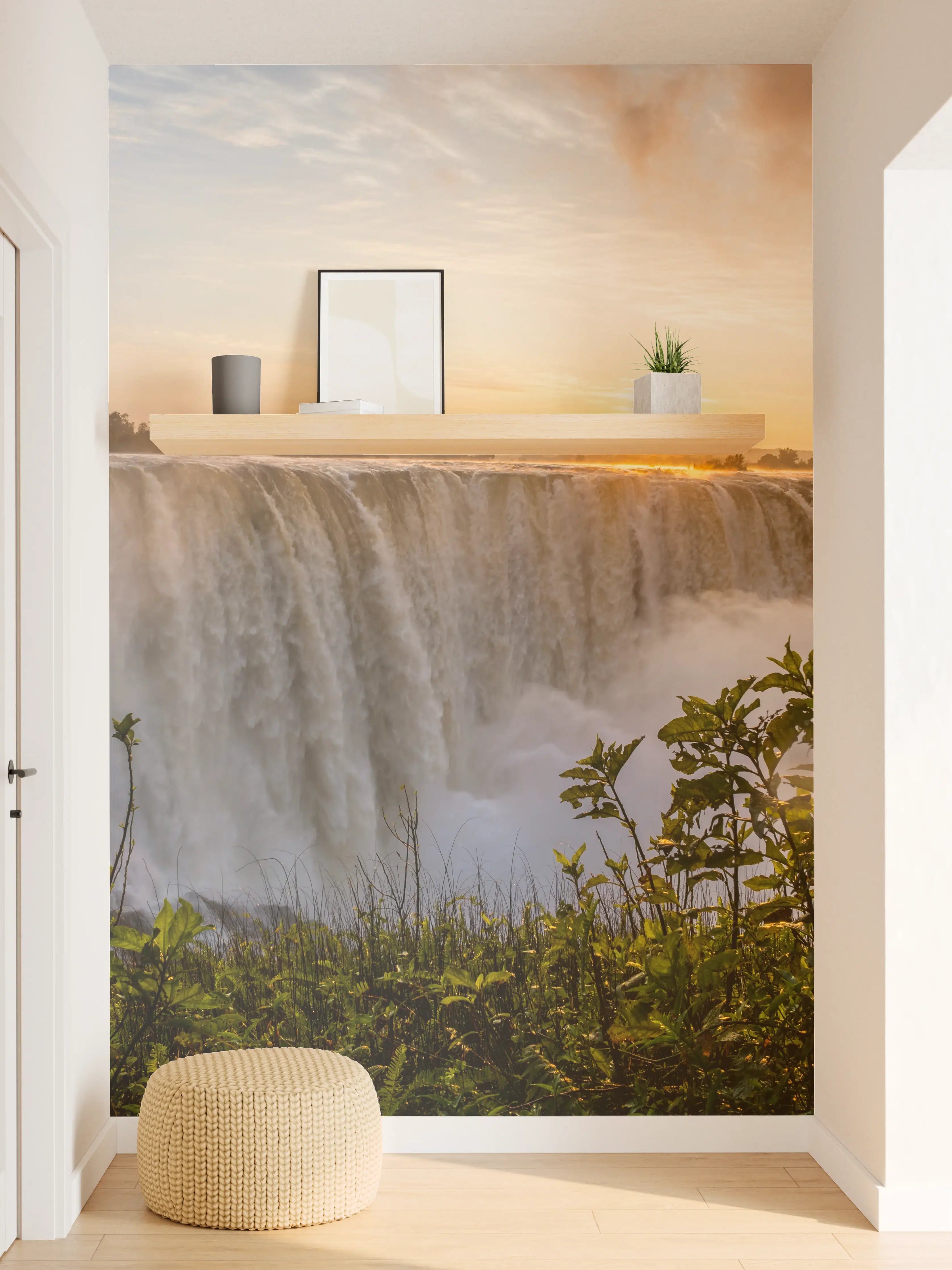 Wandverkleidung Flur - Majestätischer Victoriafälle-Wasserfall bei Sonnenuntergang