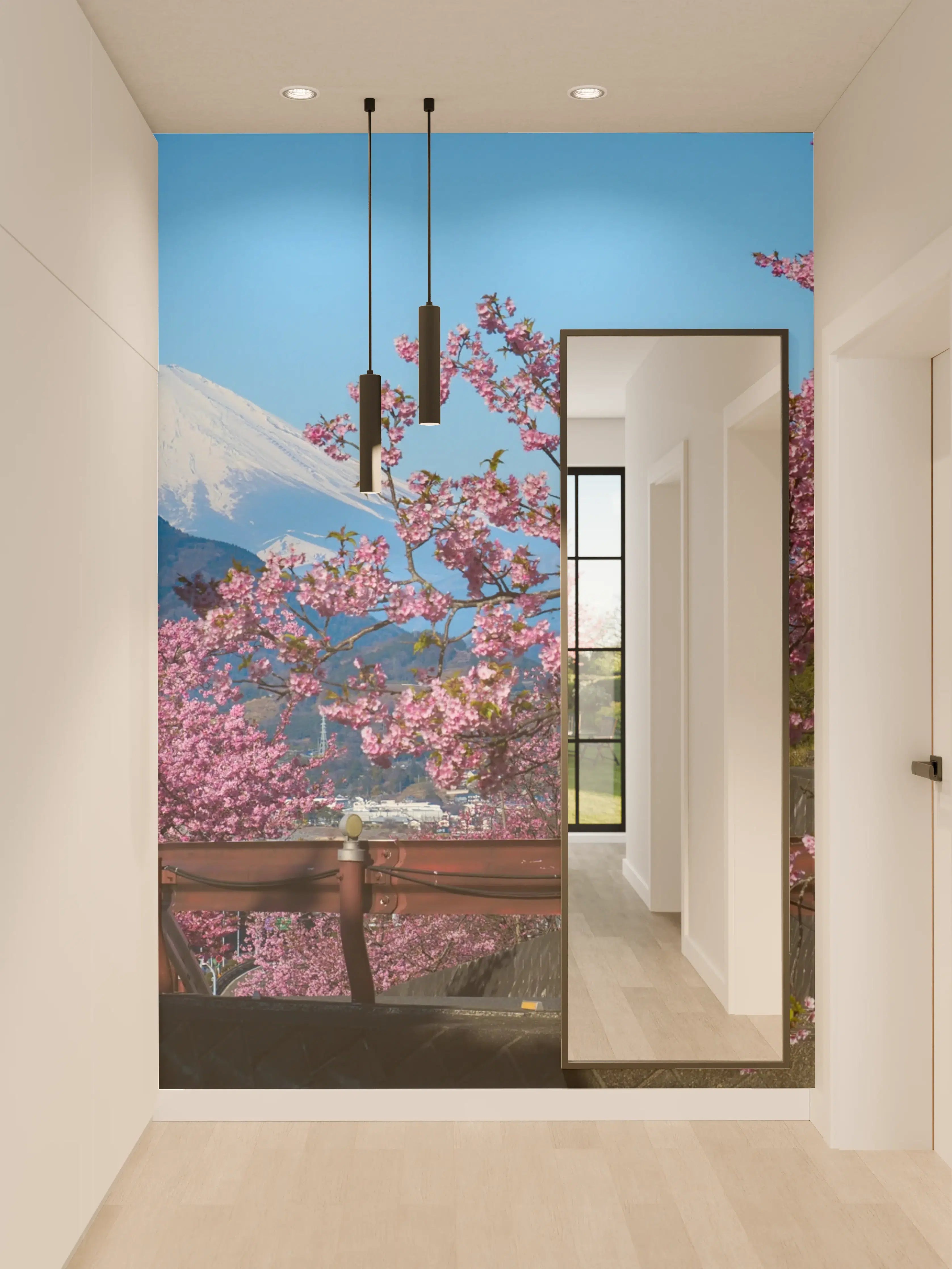 Wandverkleidung Flur - Malerei-Wasserfall mit Bergen und Natur