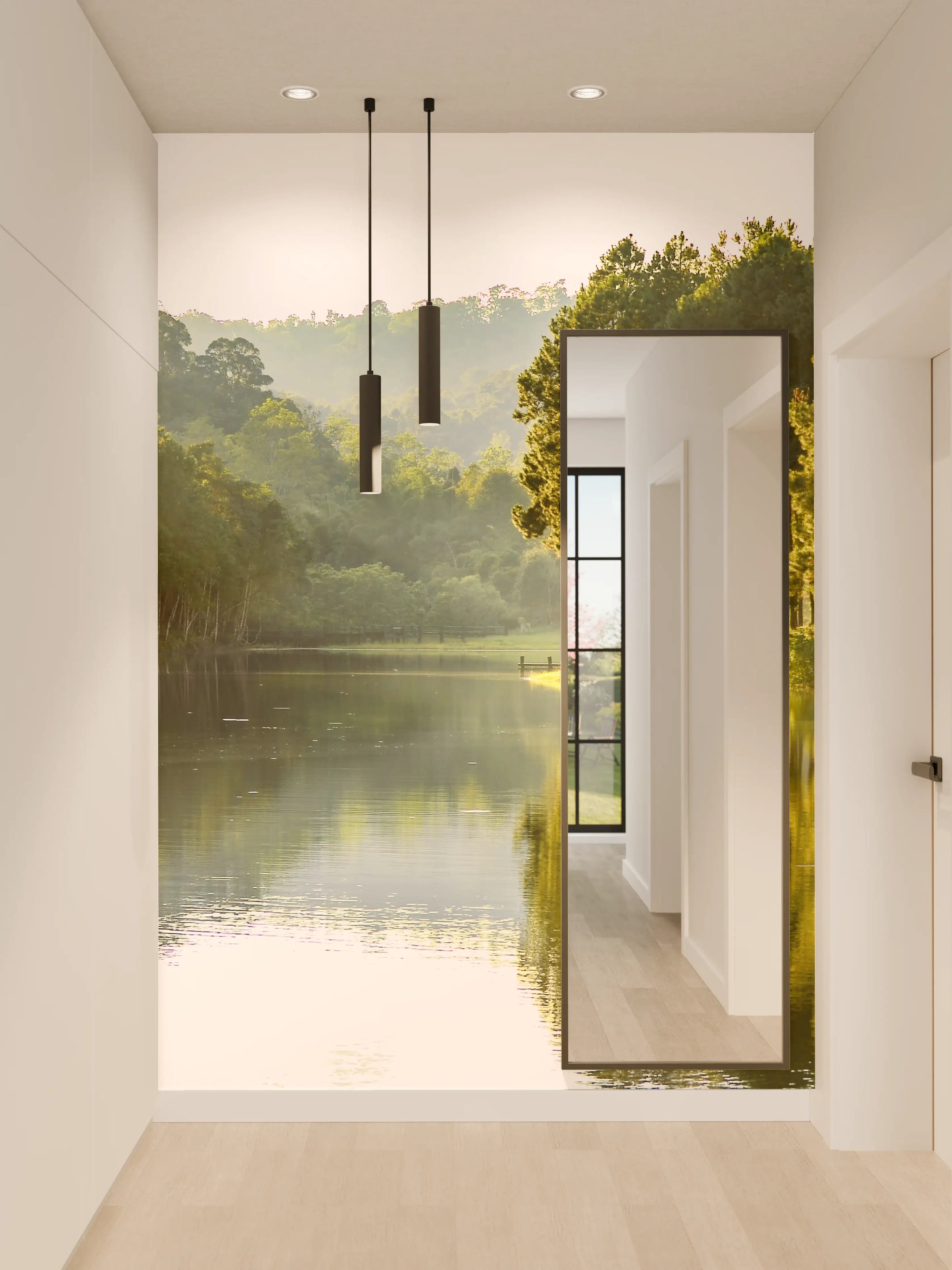 Wandverkleidung Flur - Malerei eines ruhigen Flusslanschafts