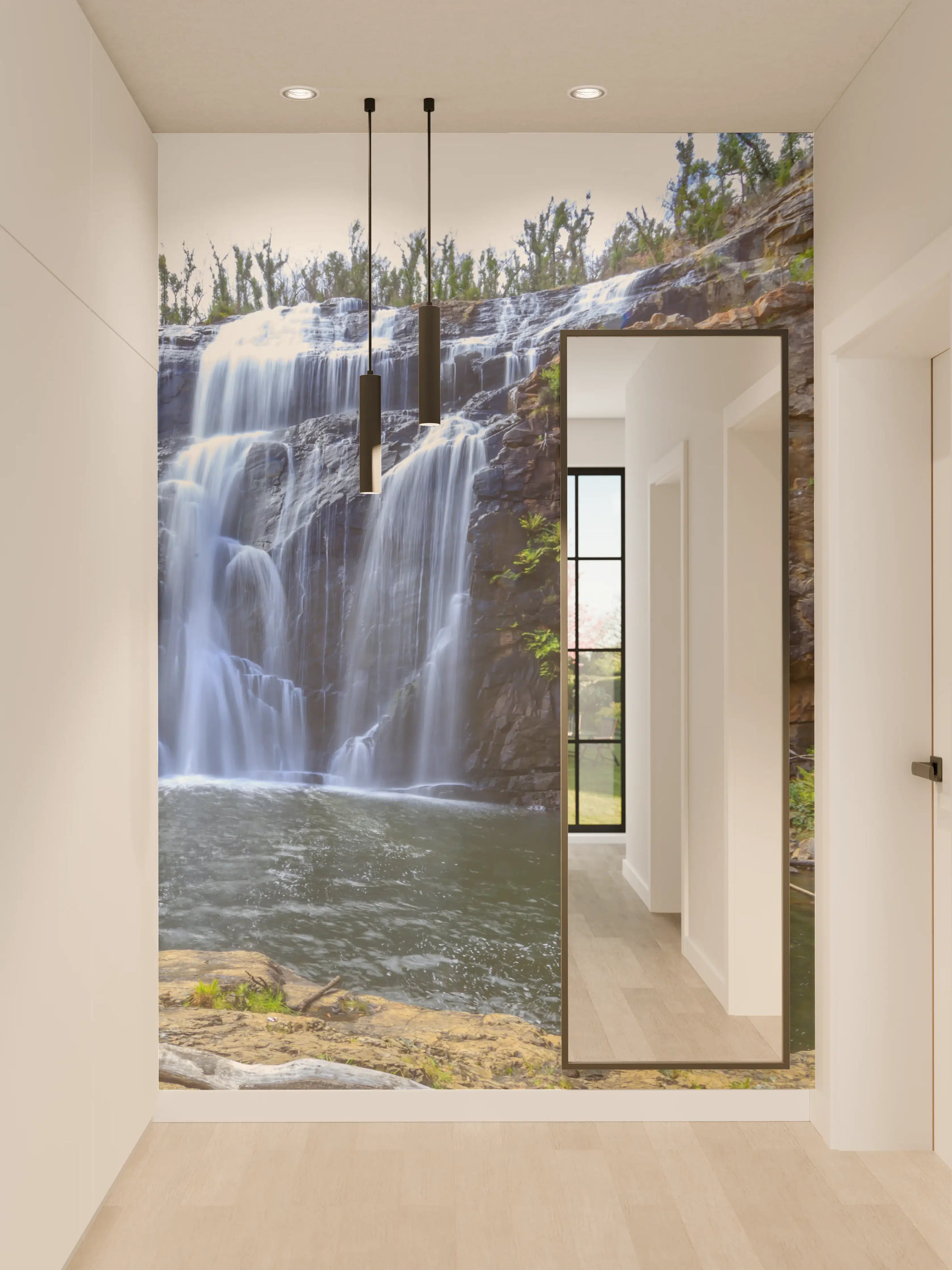 Wandverkleidung Flur - Malerei mit Wasserfall-Motiv