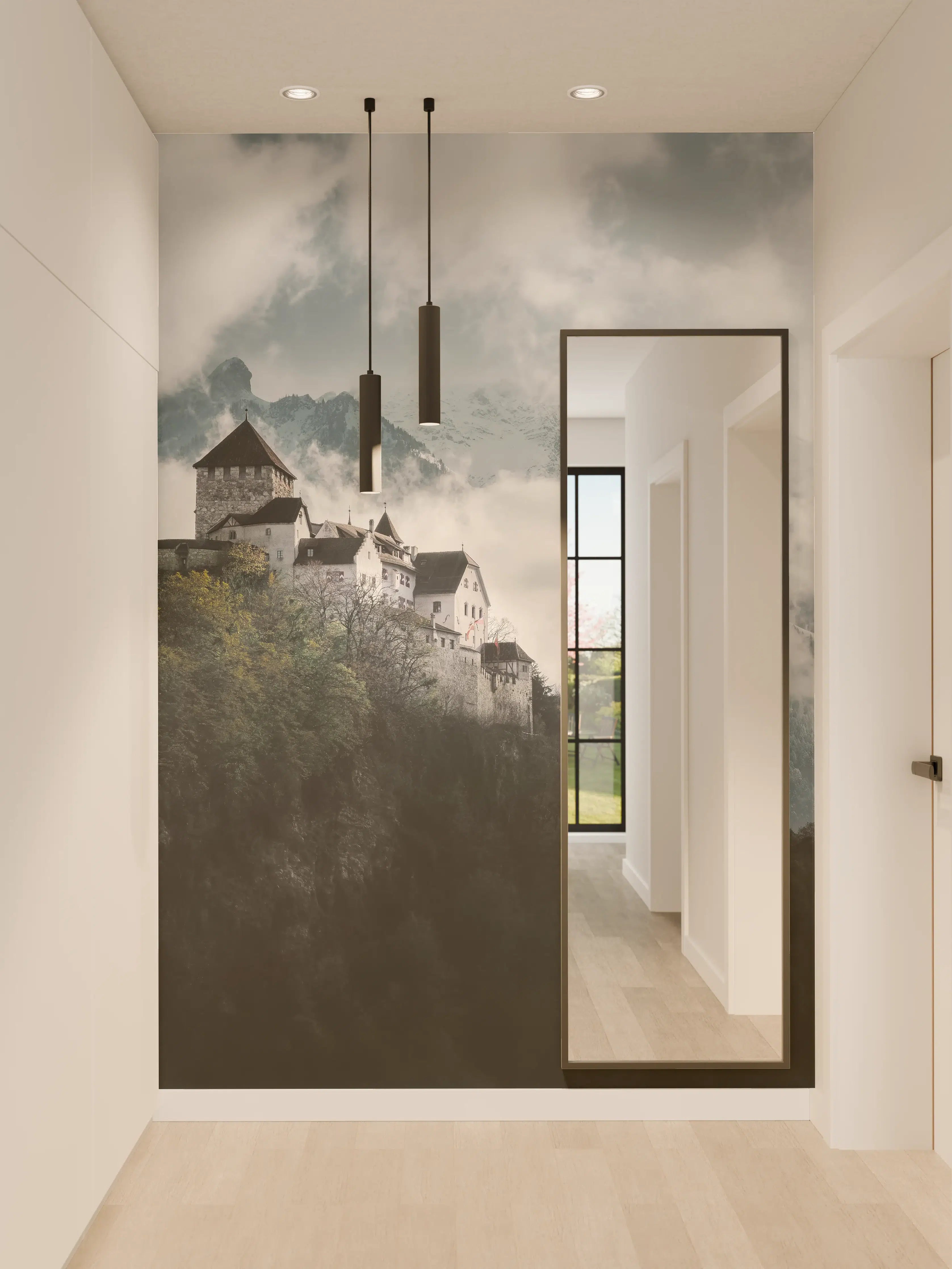 Wandverkleidung Flur - Malerische Burg in den Bergen