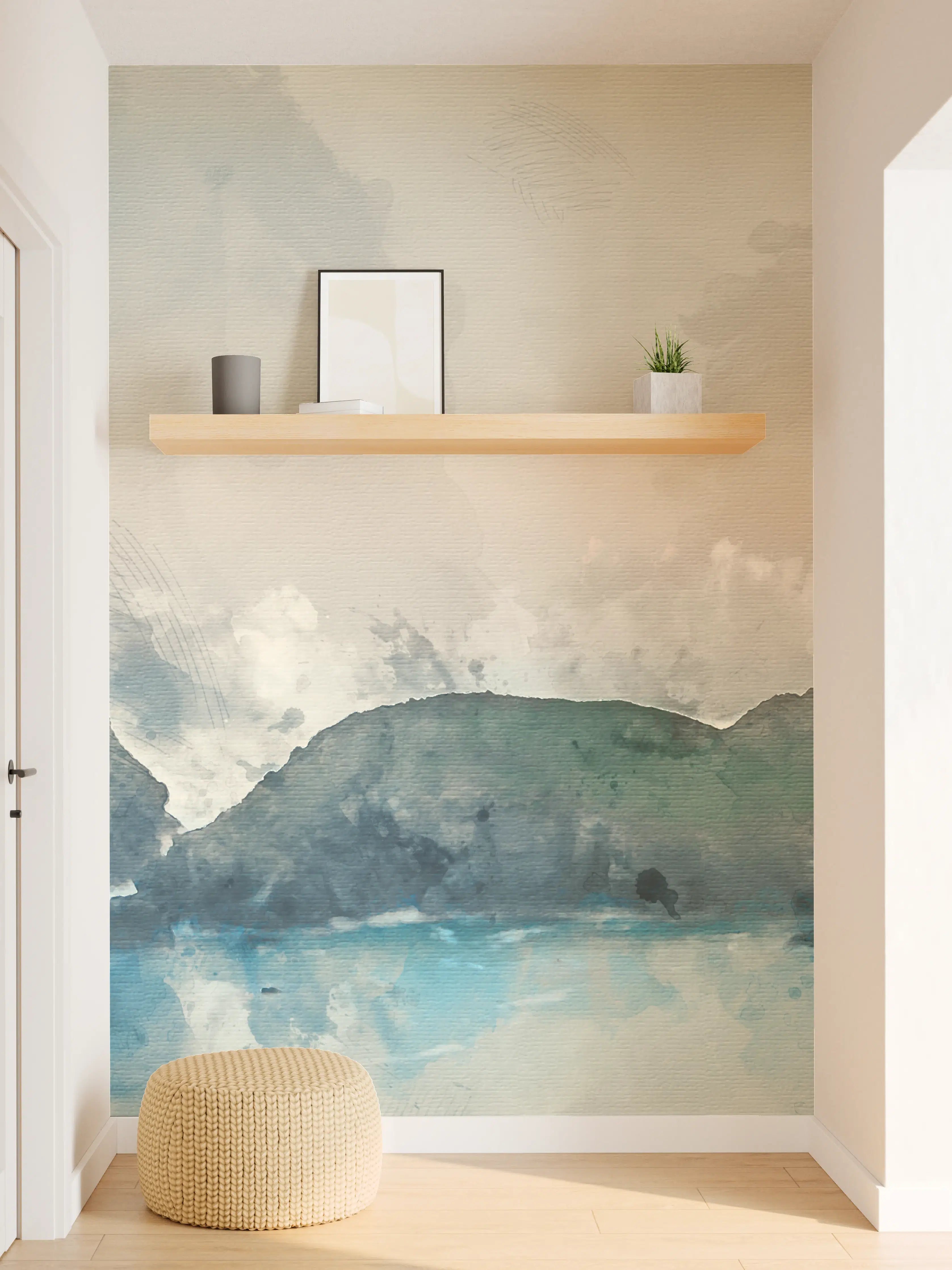 Wandverkleidung Flur - Malerische Küstenlandschaft in Aquarell