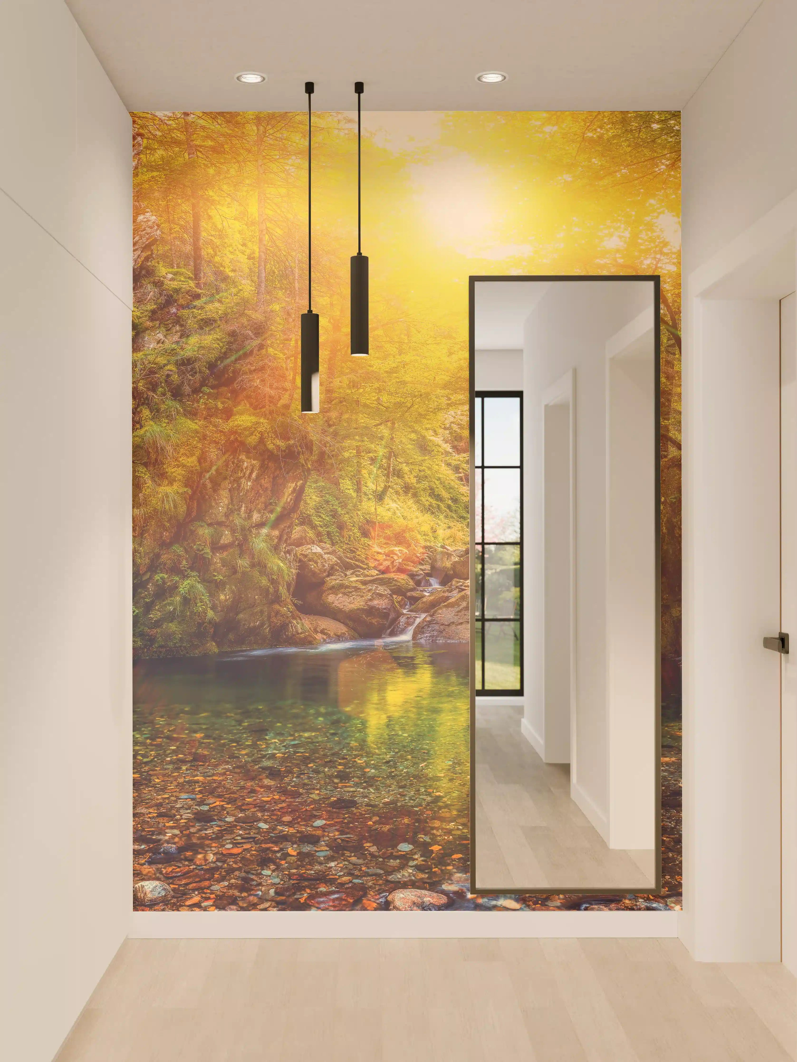 Wandverkleidung Flur - Malerische Sonnenuntergangsszene im Wald