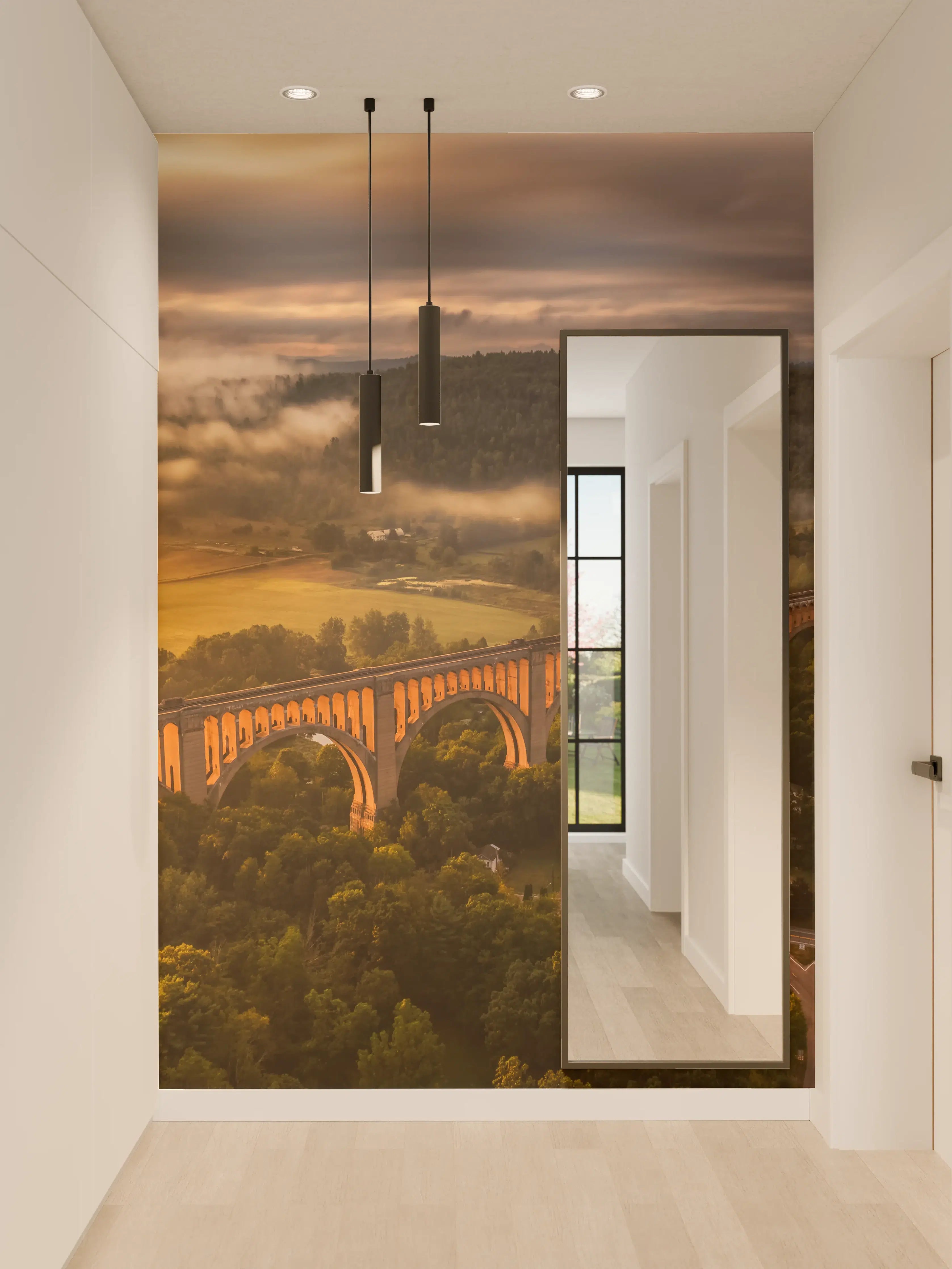 Wandverkleidung Flur - Malerischer Sonnenaufgang über einer Brücke in der Natur