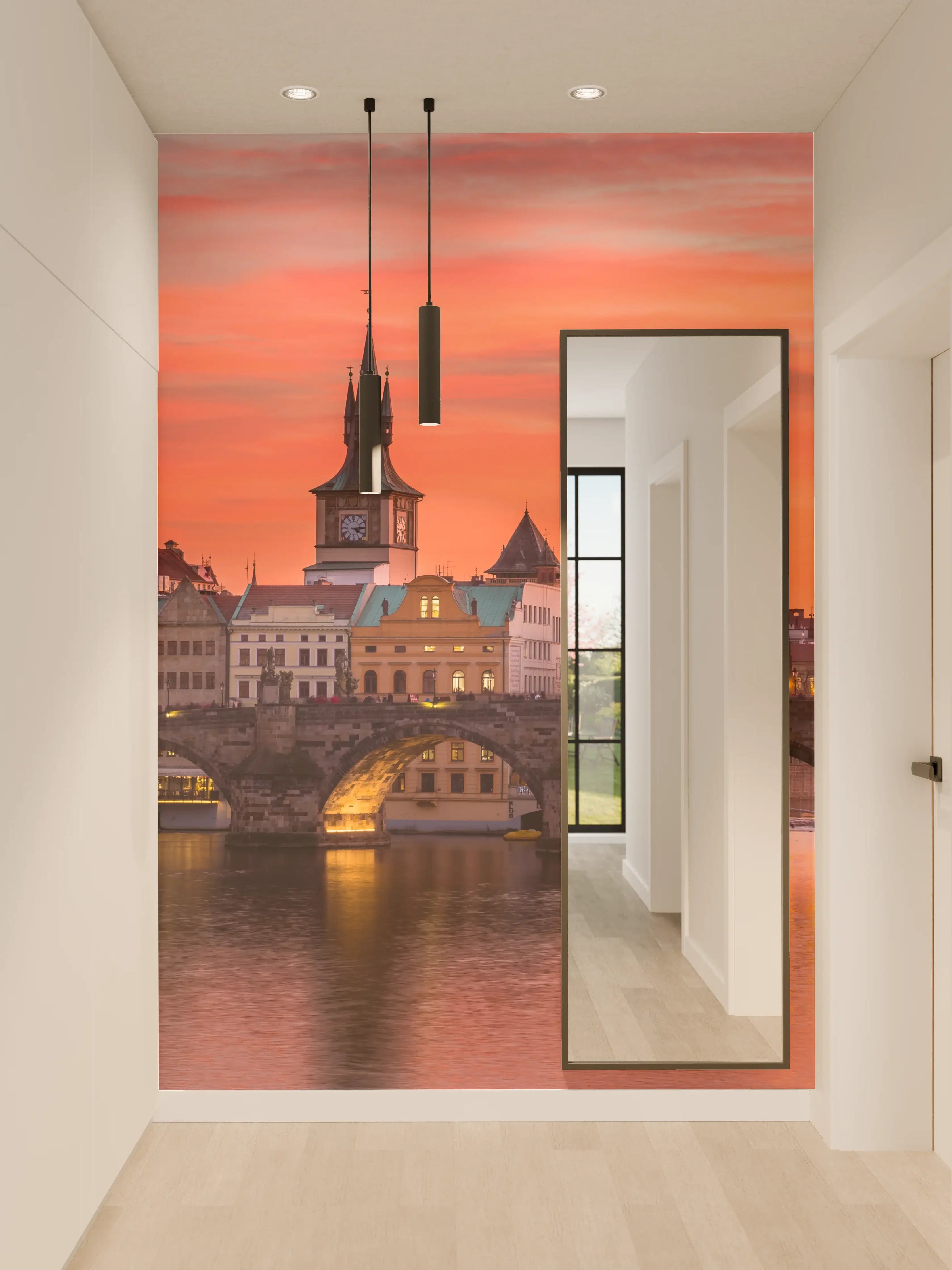 Wandverkleidung Flur - Malerischer Sonnenuntergang über der Prager Burg