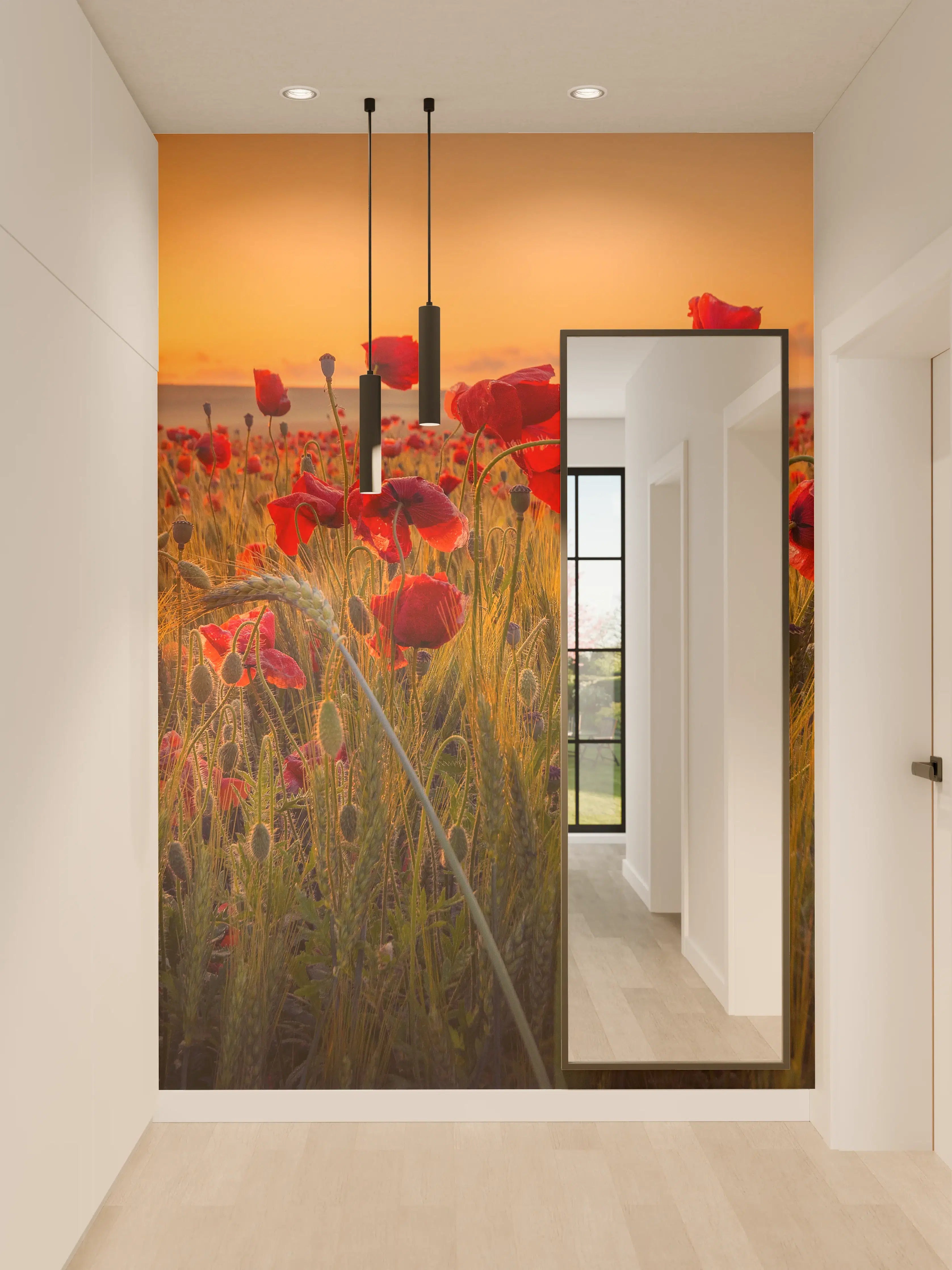 Wandverkleidung Flur - Malerischer Sonnenuntergang über einem Mohnfeld