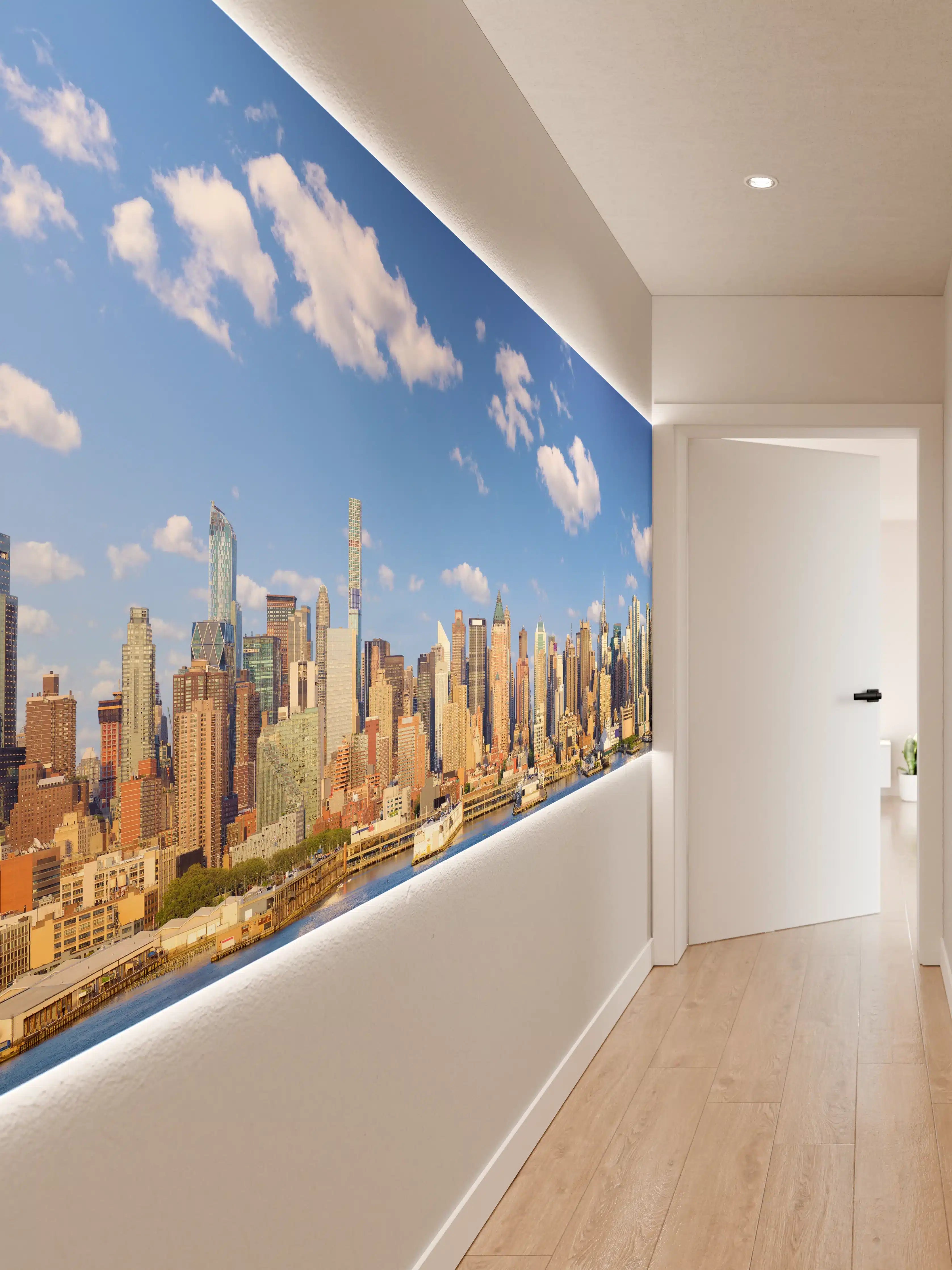 Wandverkleidung Flur - Manhattan Skyline Blau-Beige