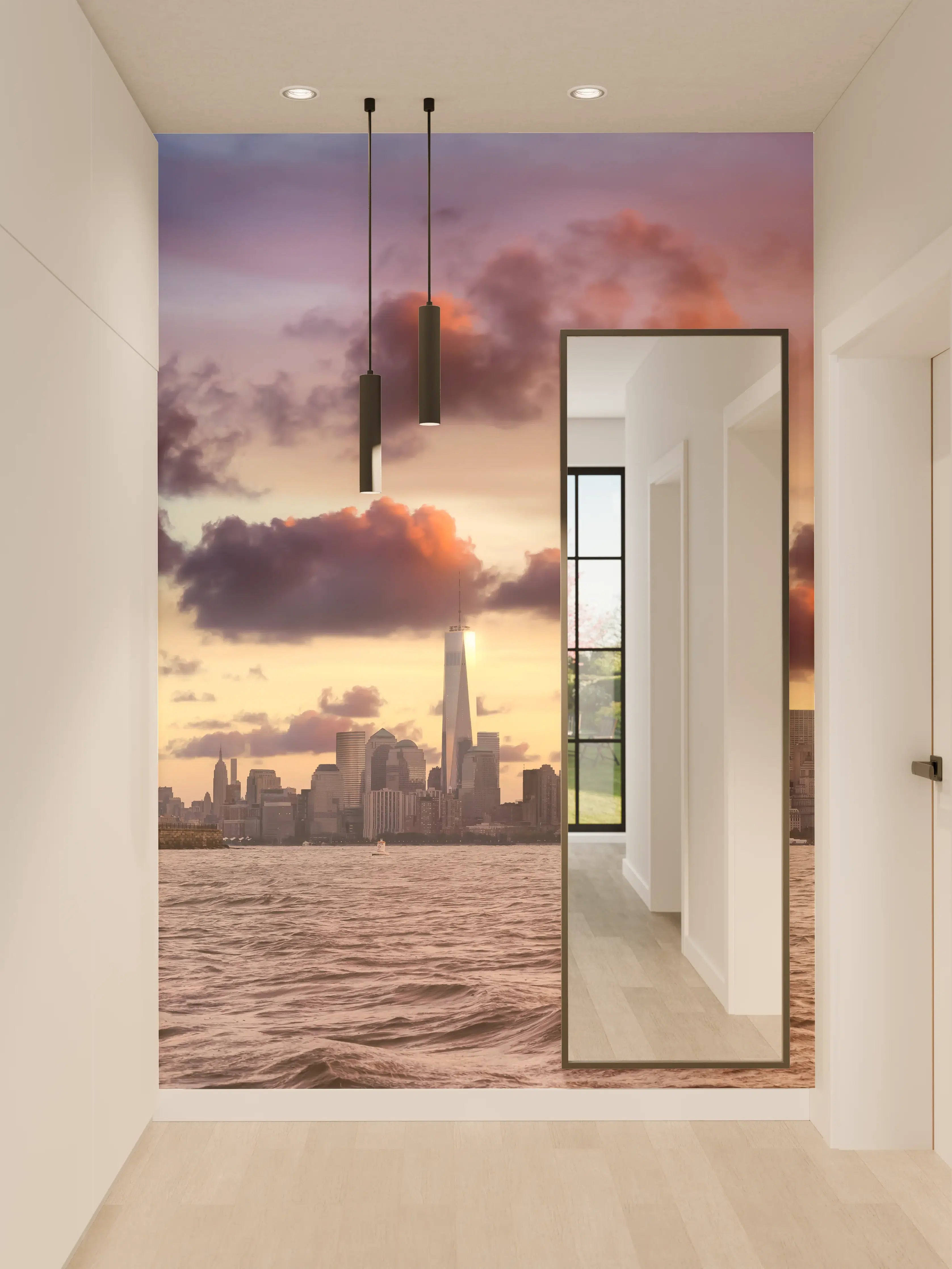 Wandverkleidung Flur - Manhattan Skyline Sonnenuntergang