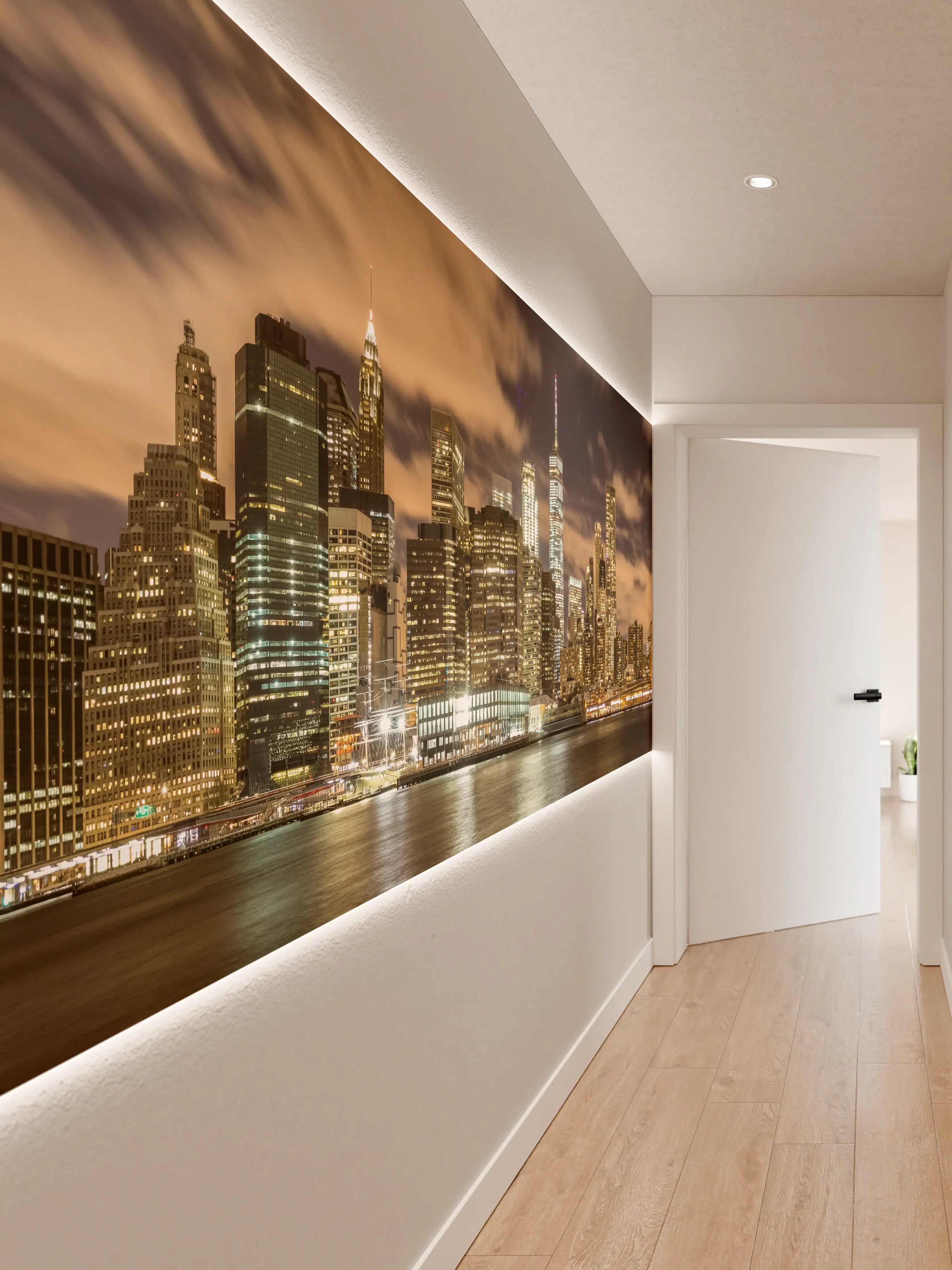 Wandverkleidung Flur - Manhattan Skyline im Glanz der Nacht