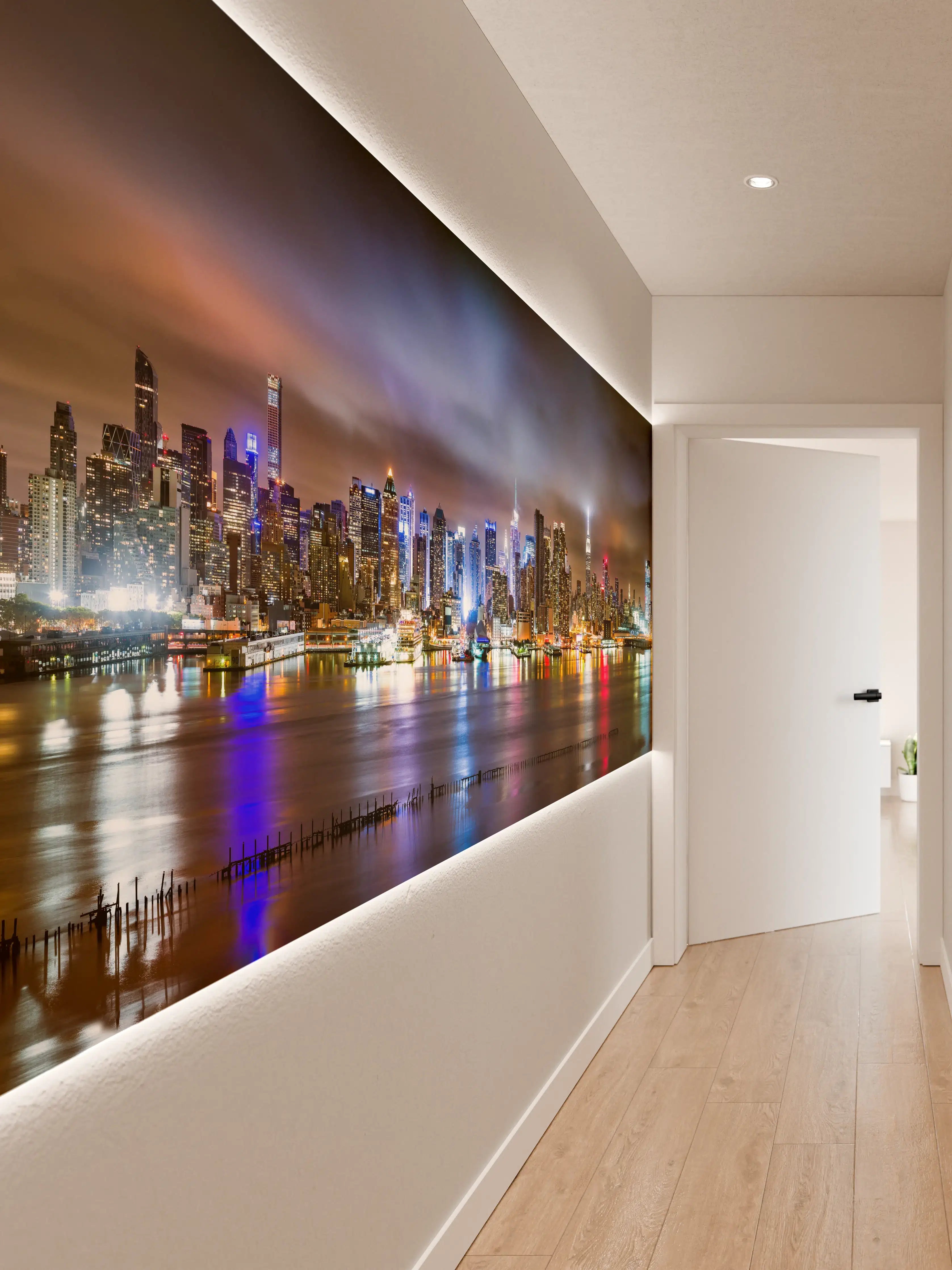 Wandverkleidung Flur - Manhattan Skyline im nächtlichen Panorama