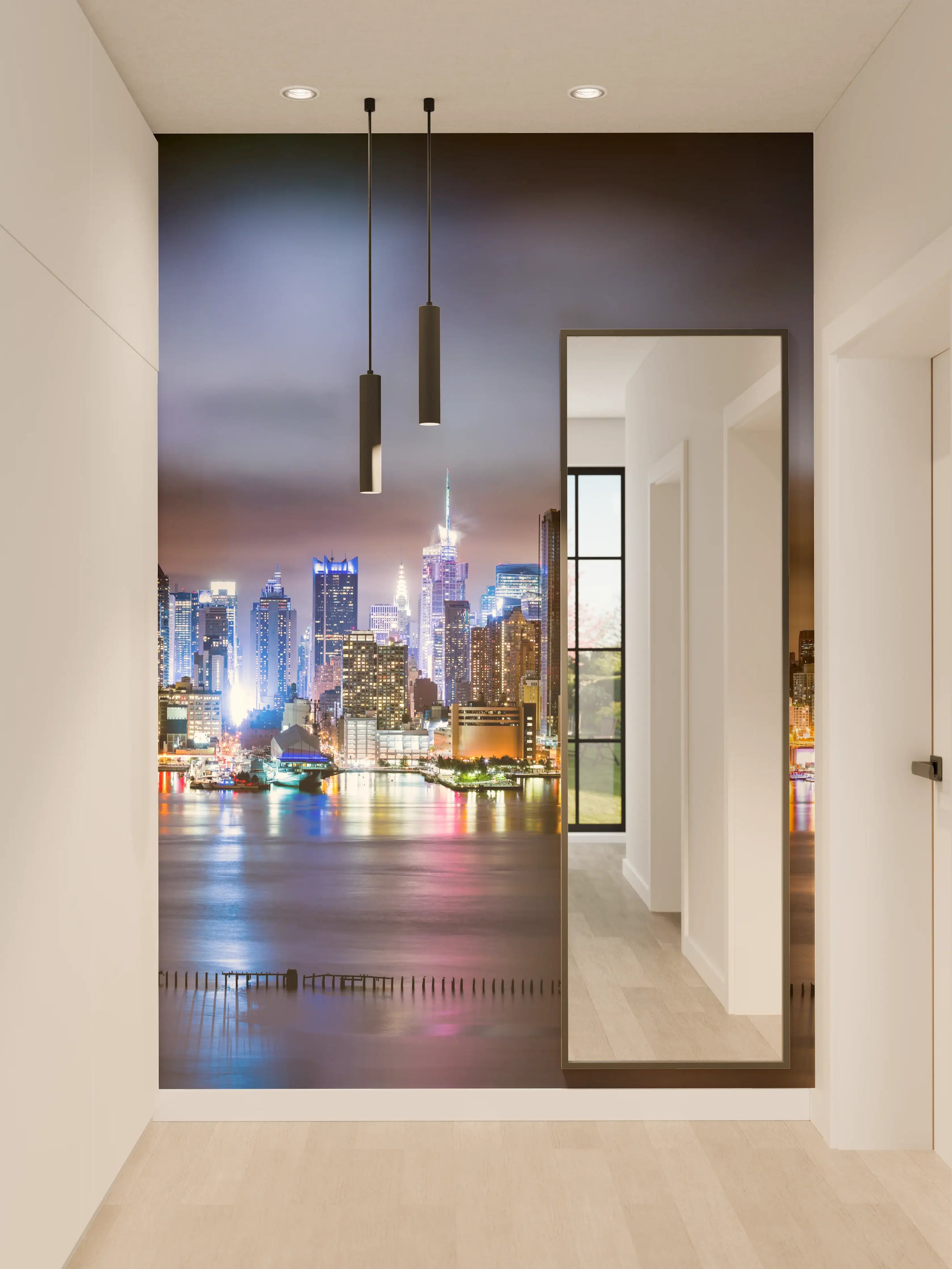 Wandverkleidung Flur - Manhattan Skyline im nächtlichen Panorama