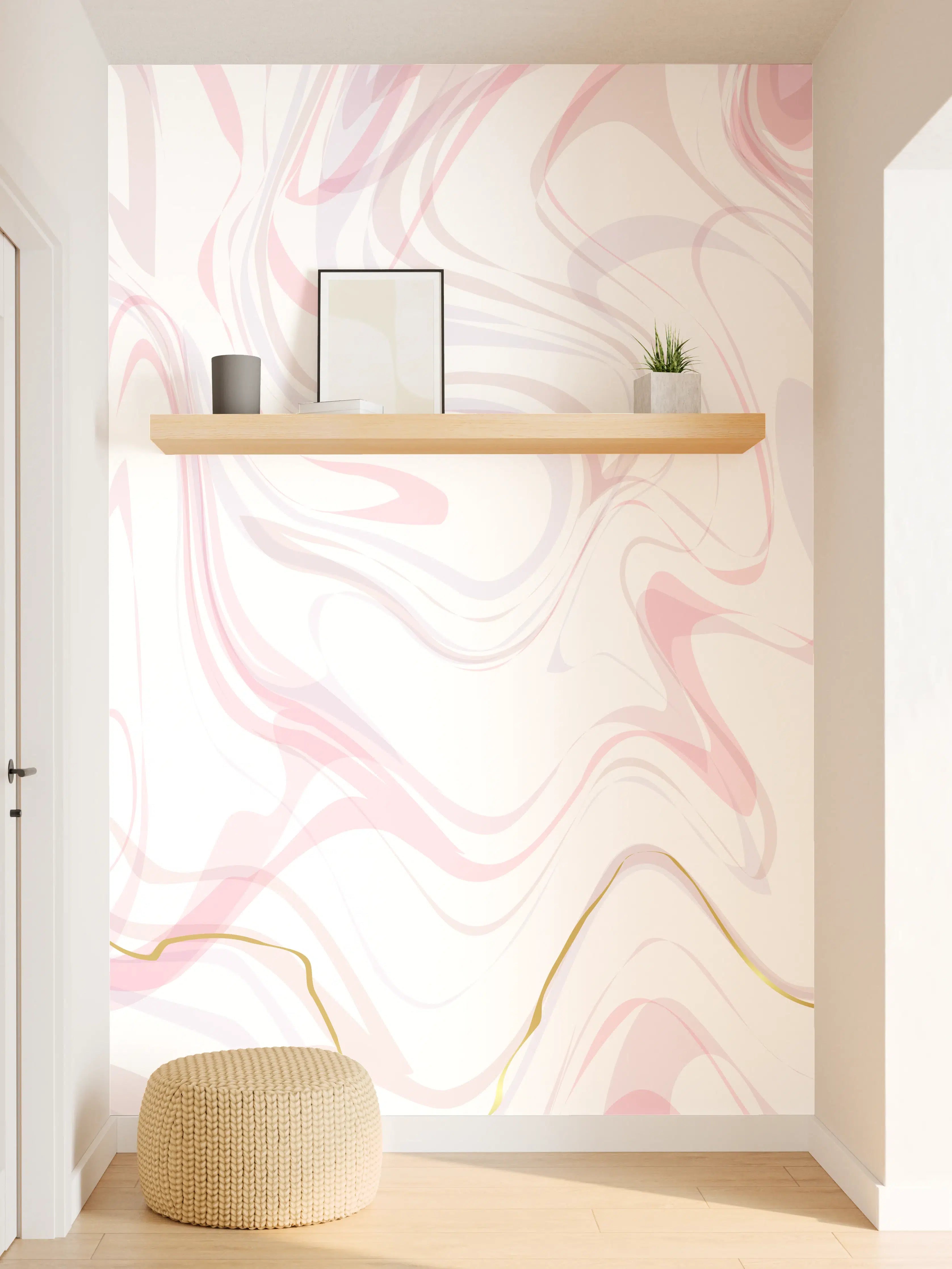 Wandverkleidung Flur - Marble Pattern in Pastellfarben mit Goldakzenten