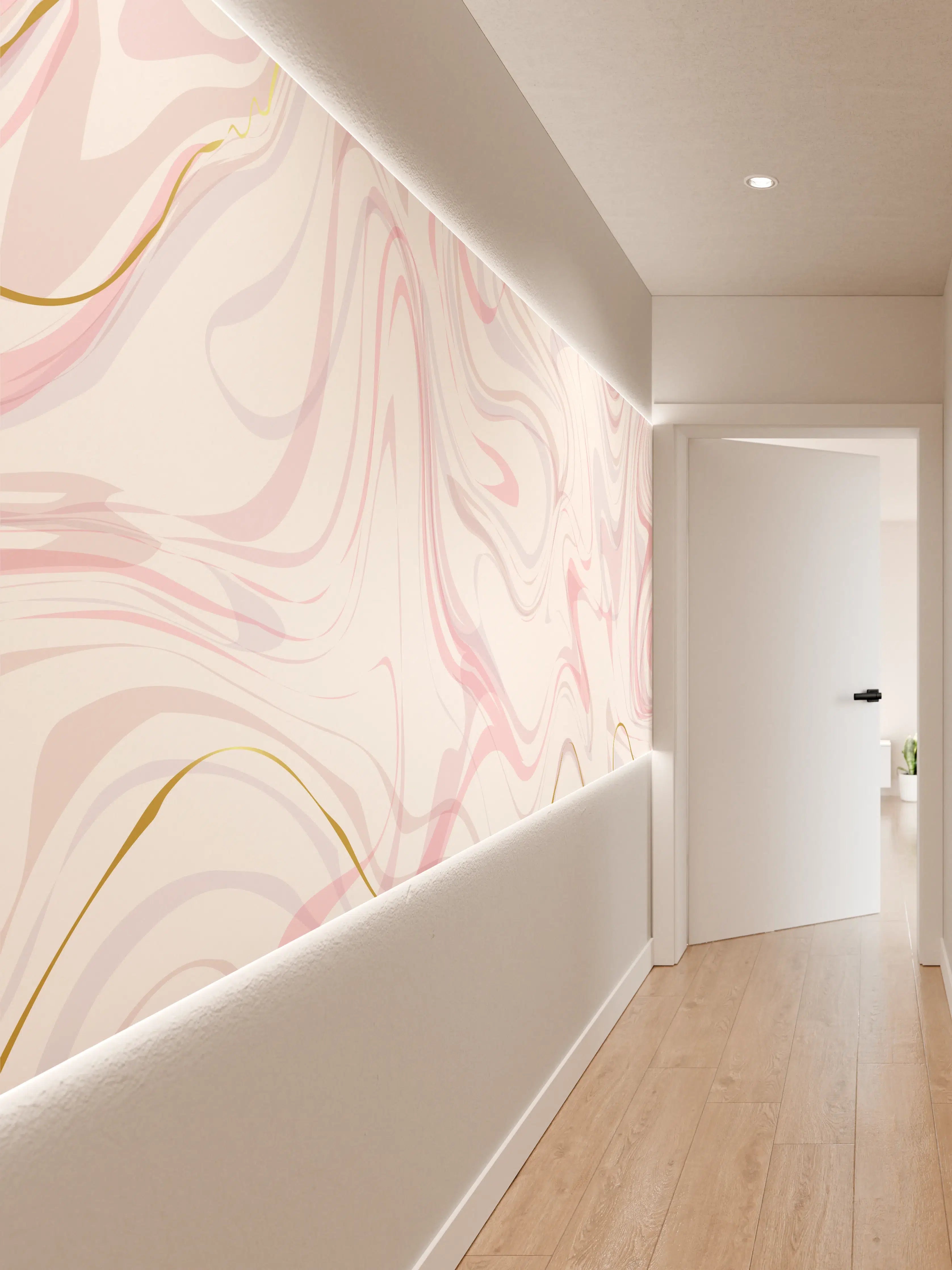 Wandverkleidung Flur - Marble Pattern in Pastellfarben mit Goldakzenten