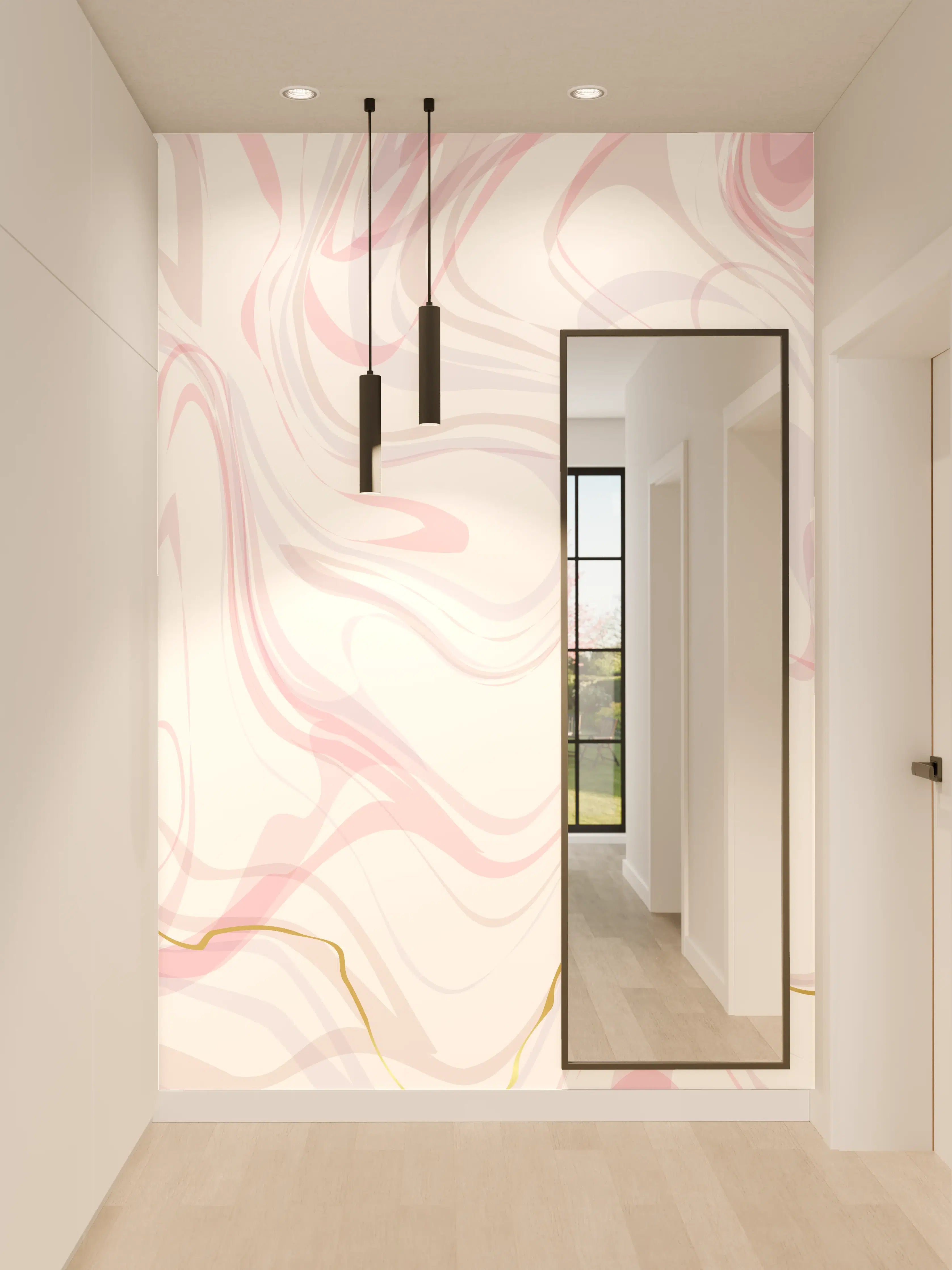 Wandverkleidung Flur - Marble Pattern in Pastellfarben mit Goldakzenten