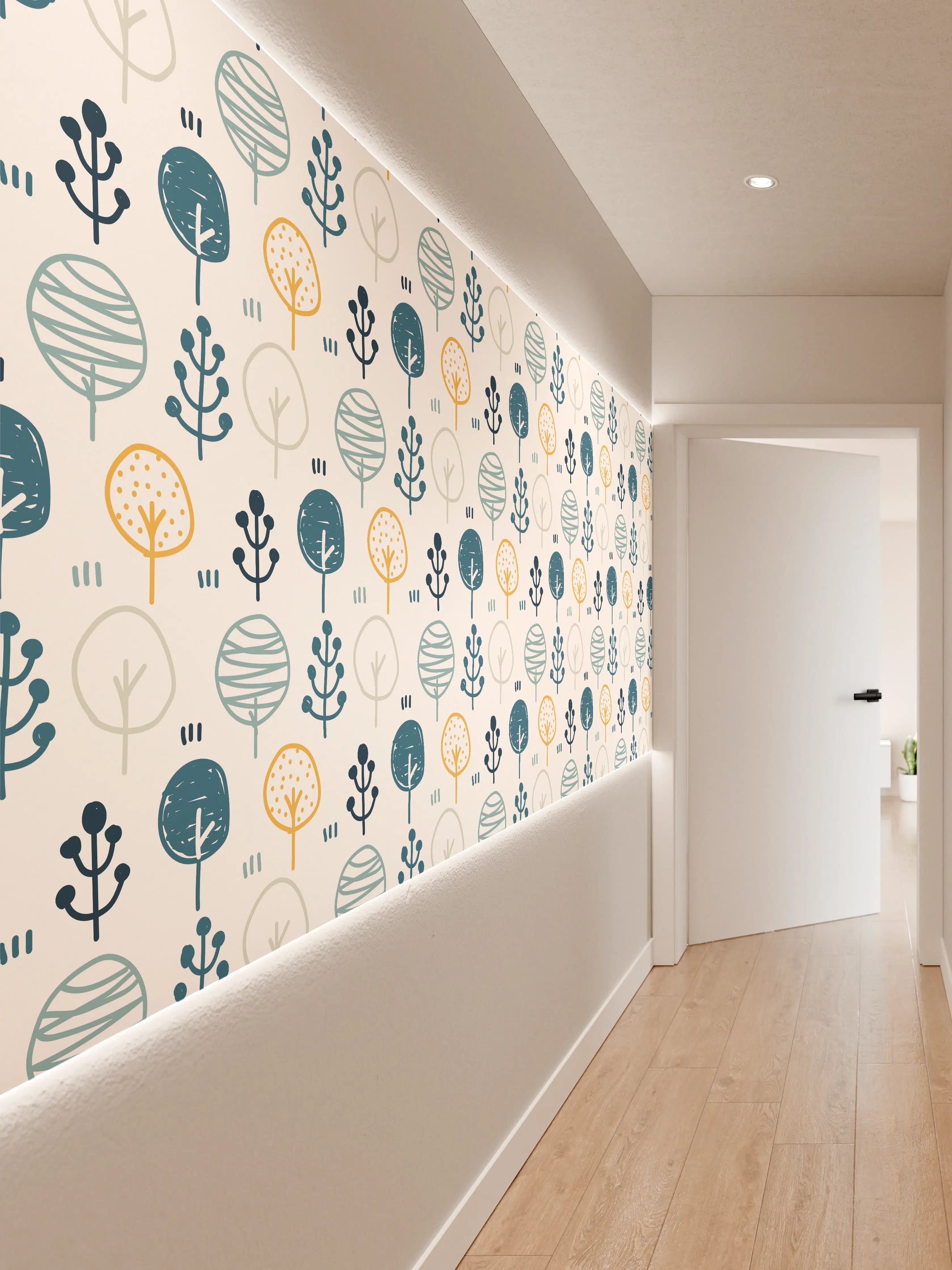 Wandverkleidung Flur - Maritimes Blau-Gelb Musterdesign