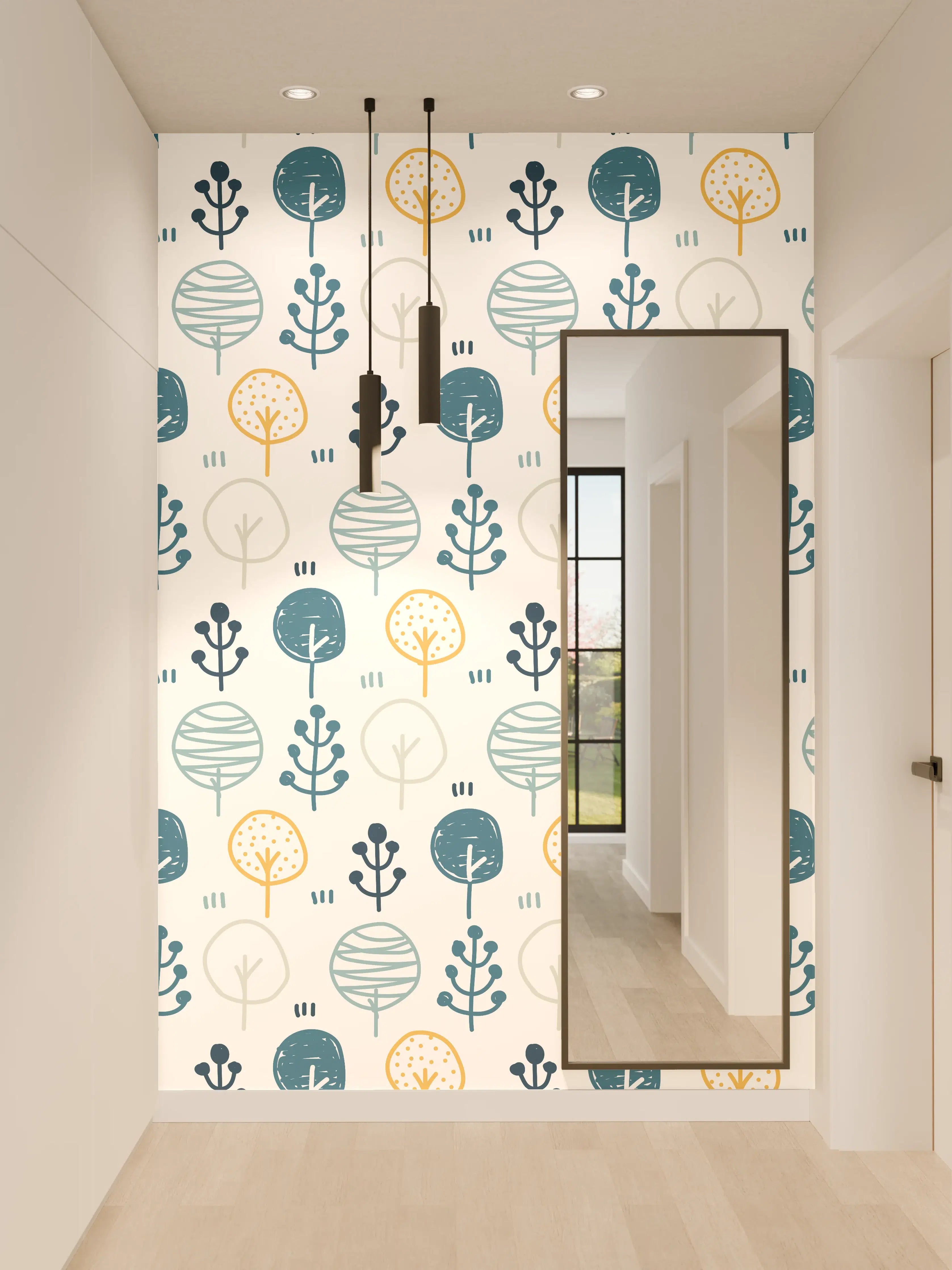 Wandverkleidung Flur - Maritimes Blau-Gelb Musterdesign