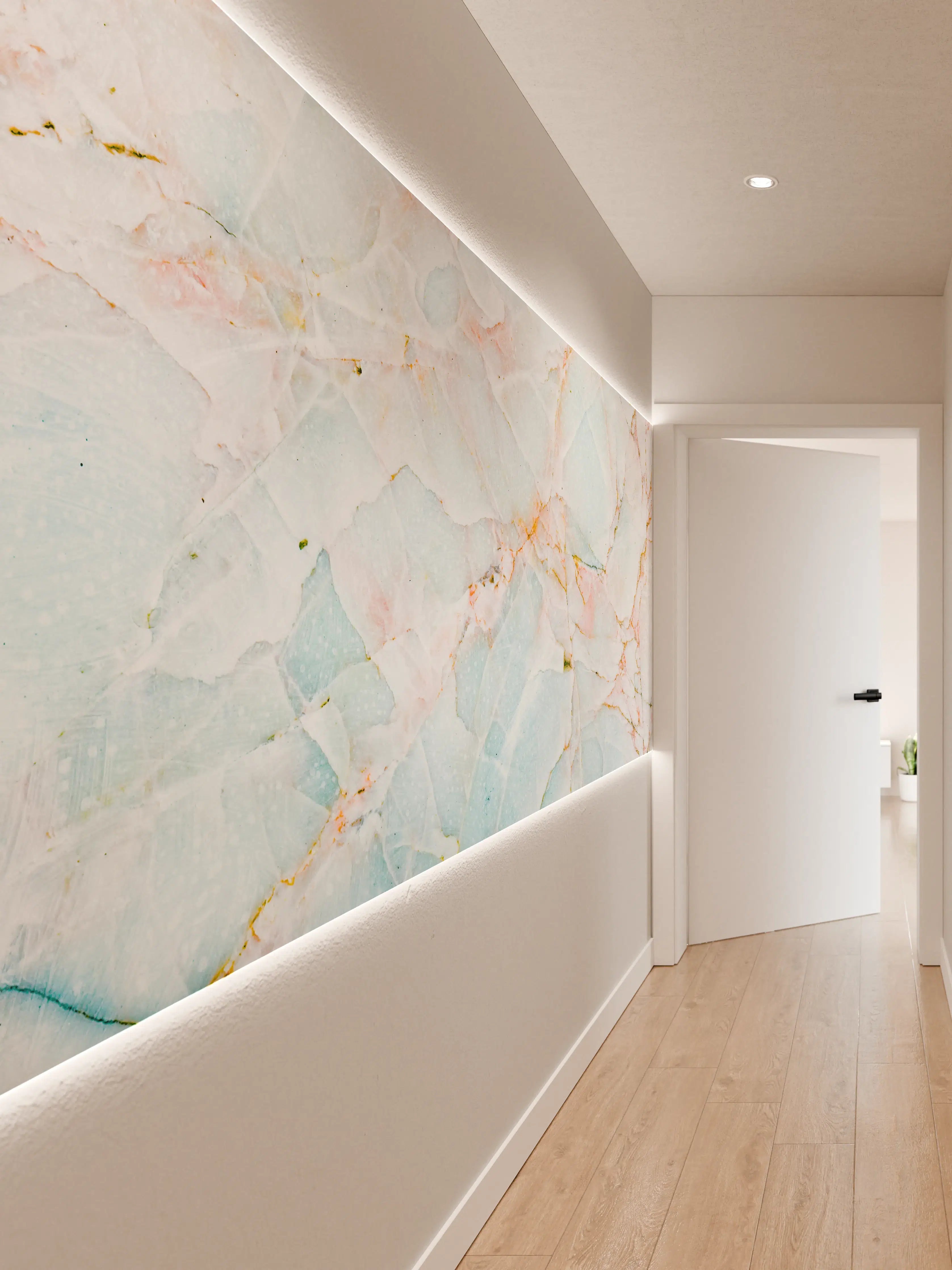 Wandverkleidung Flur - Marmor Optik mit zarten Pastelltönen