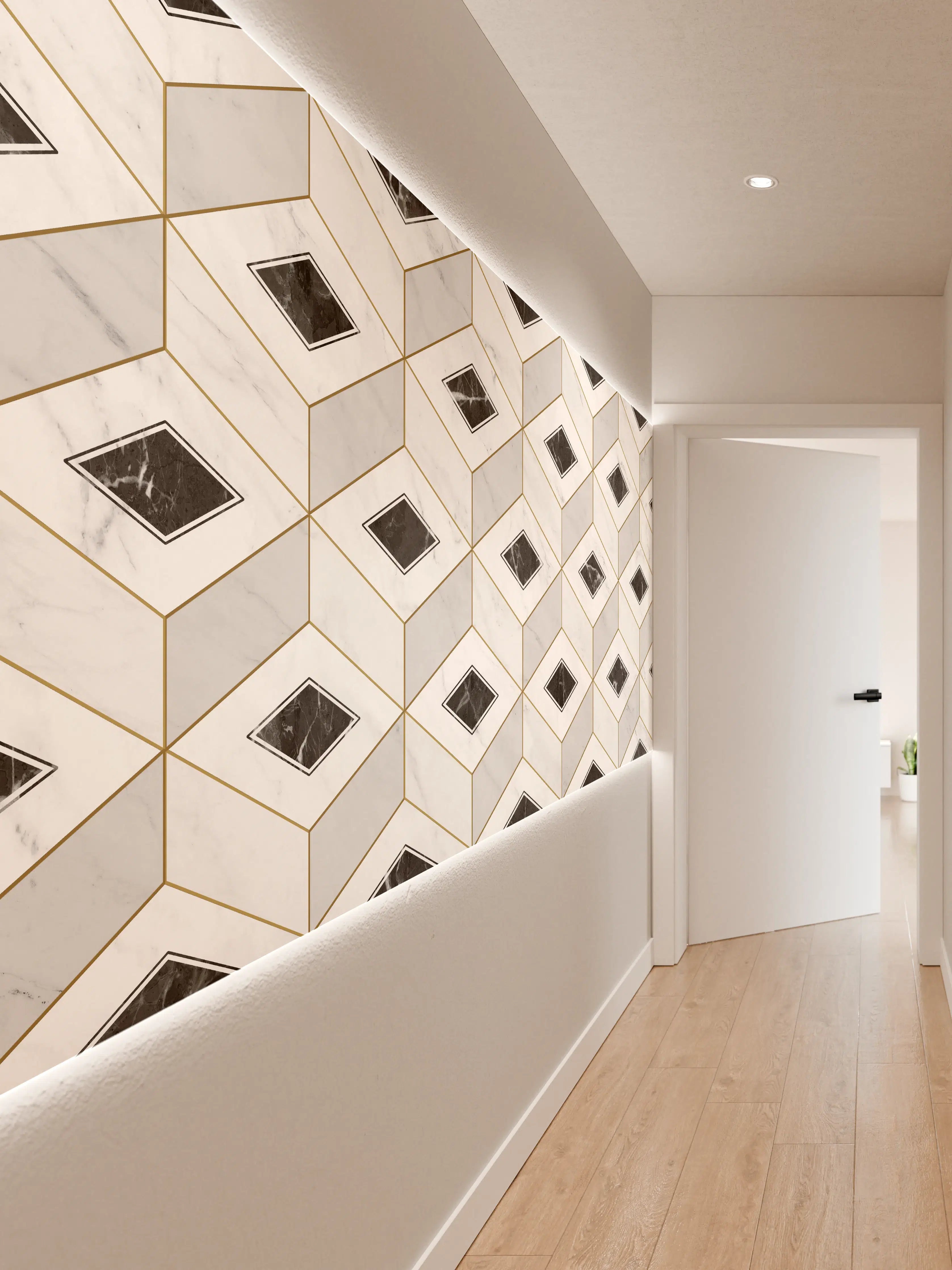 Wandverkleidung Flur - Marmor Textur - 3D Design
