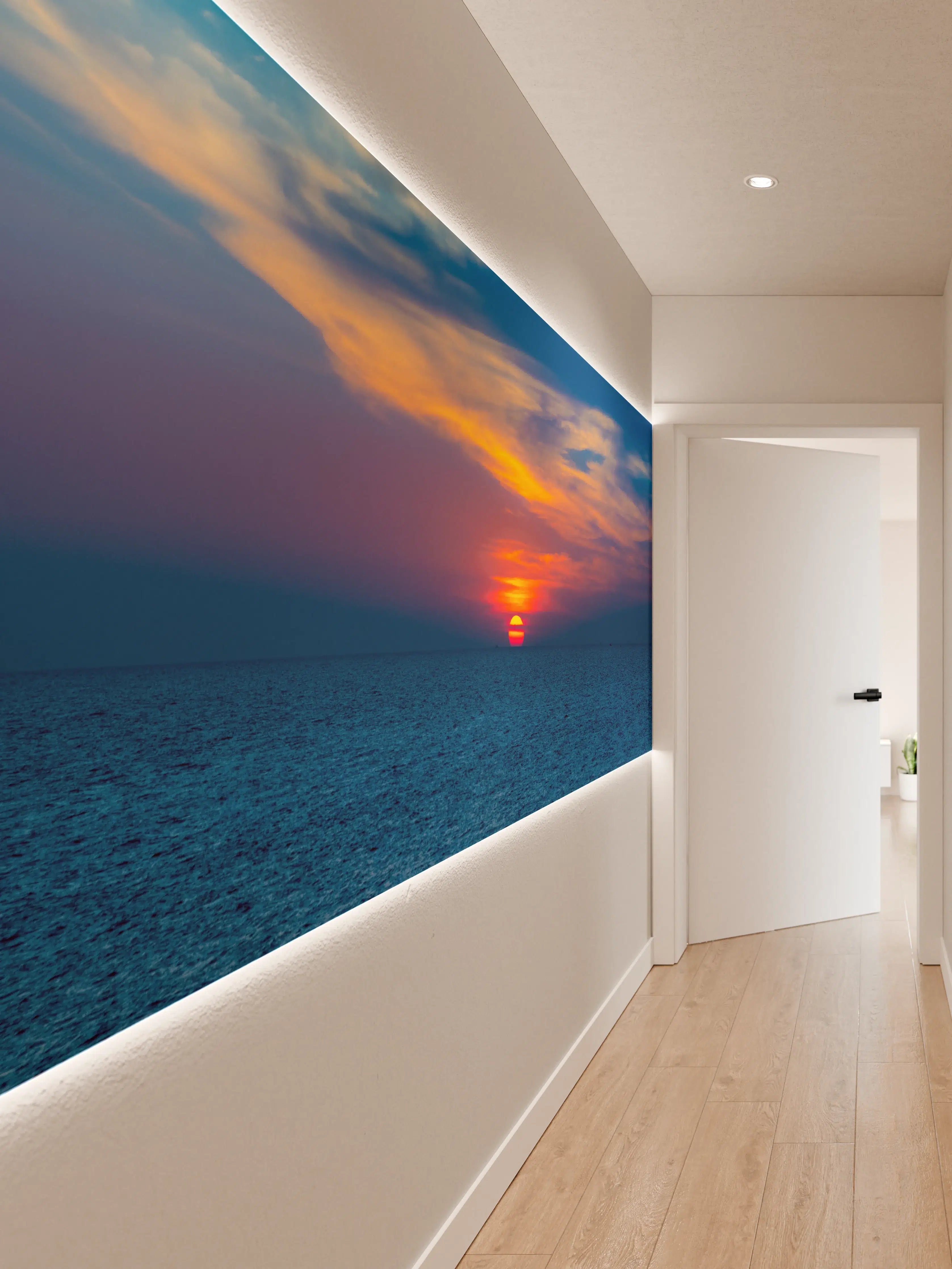 Wandverkleidung Flur - Meer-Sonnenuntergang Blau-Orange