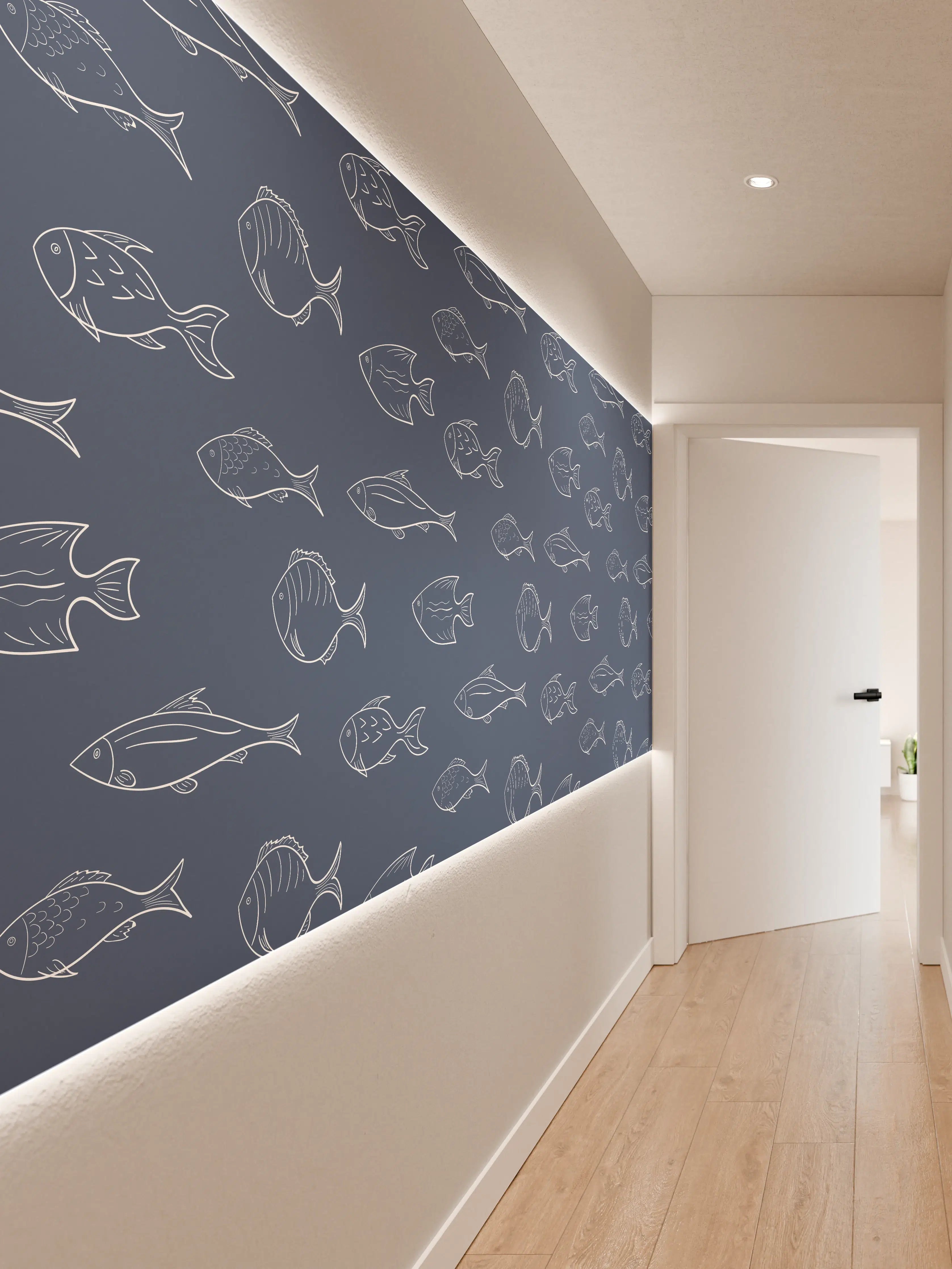 Wandverkleidung Flur - Minimal Fischmuster Blau