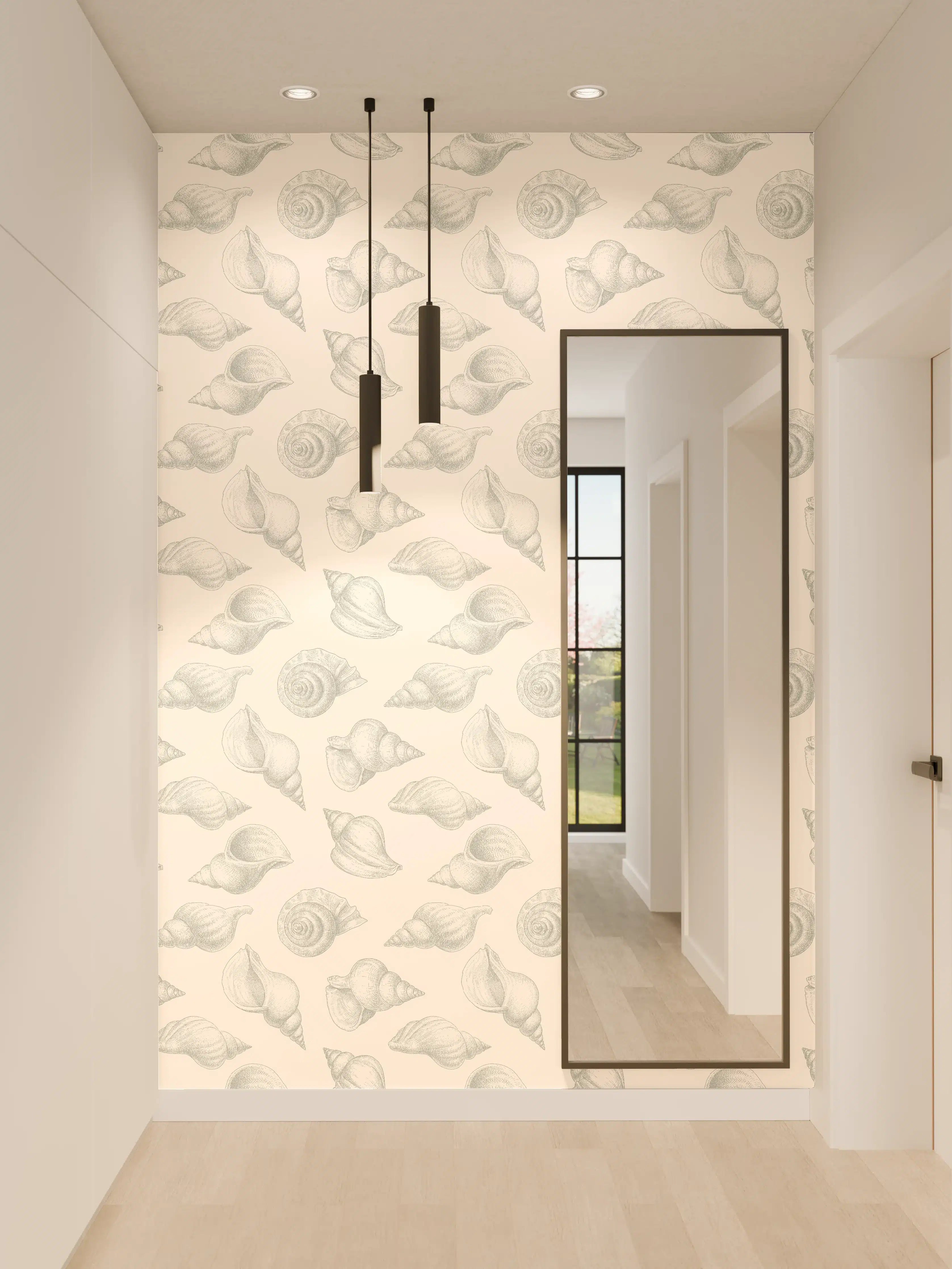 Wandverkleidung Flur - Minimal Muschelmuster Beige-Grau