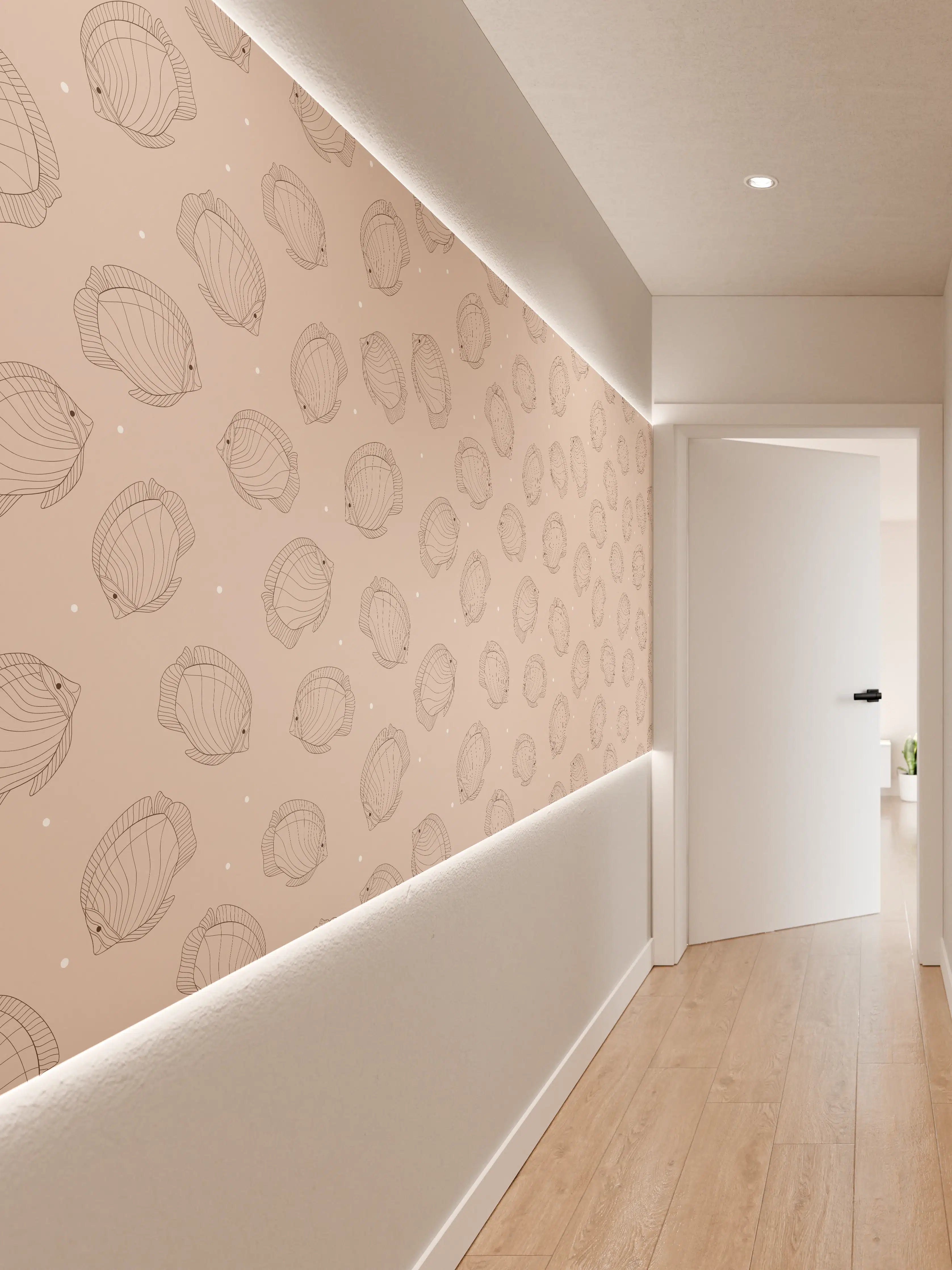 Wandverkleidung Flur - Minimalistische Fische Beige-Rosa