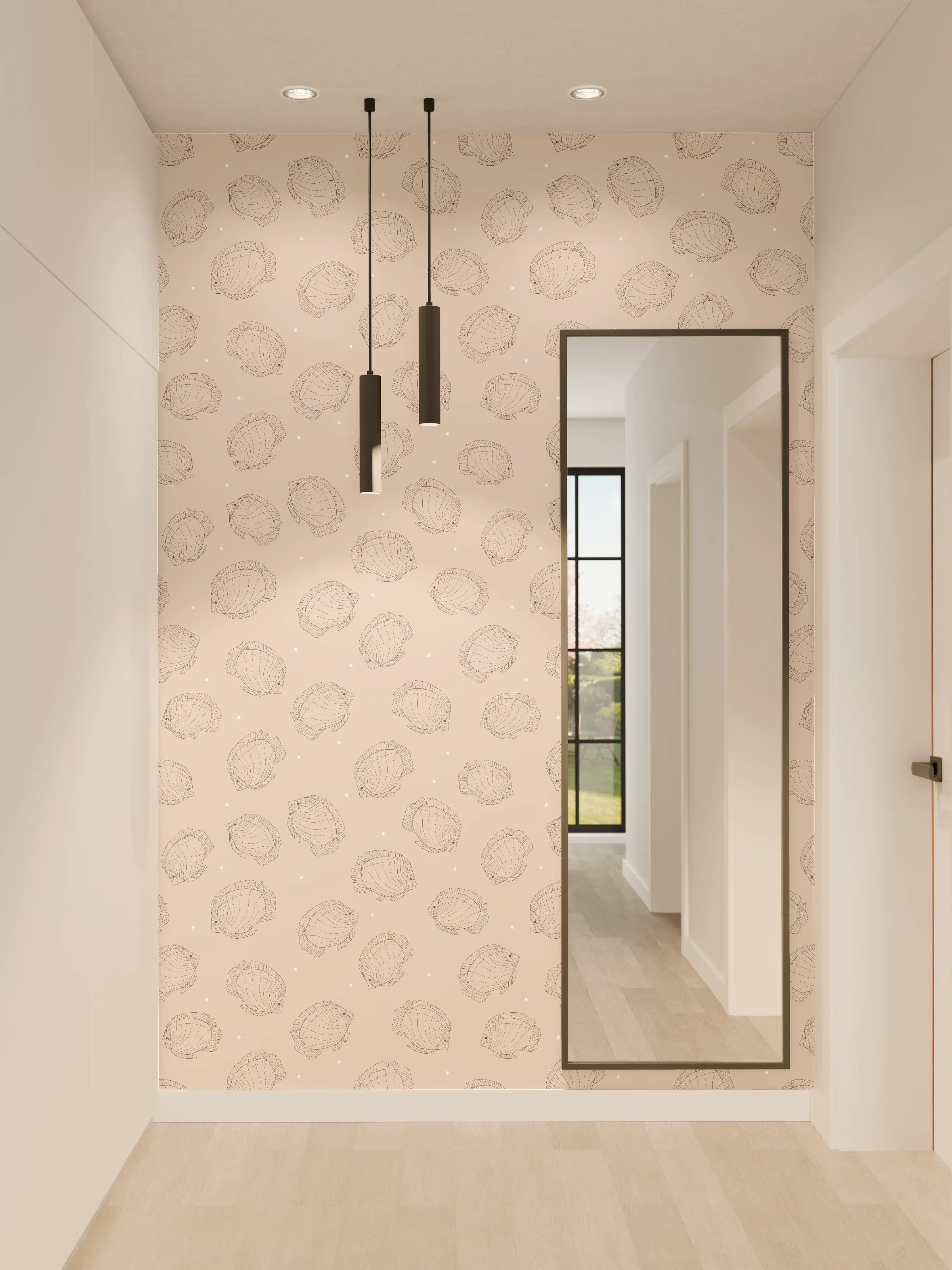 Wandverkleidung Flur - Minimalistische Fische Beige-Rosa