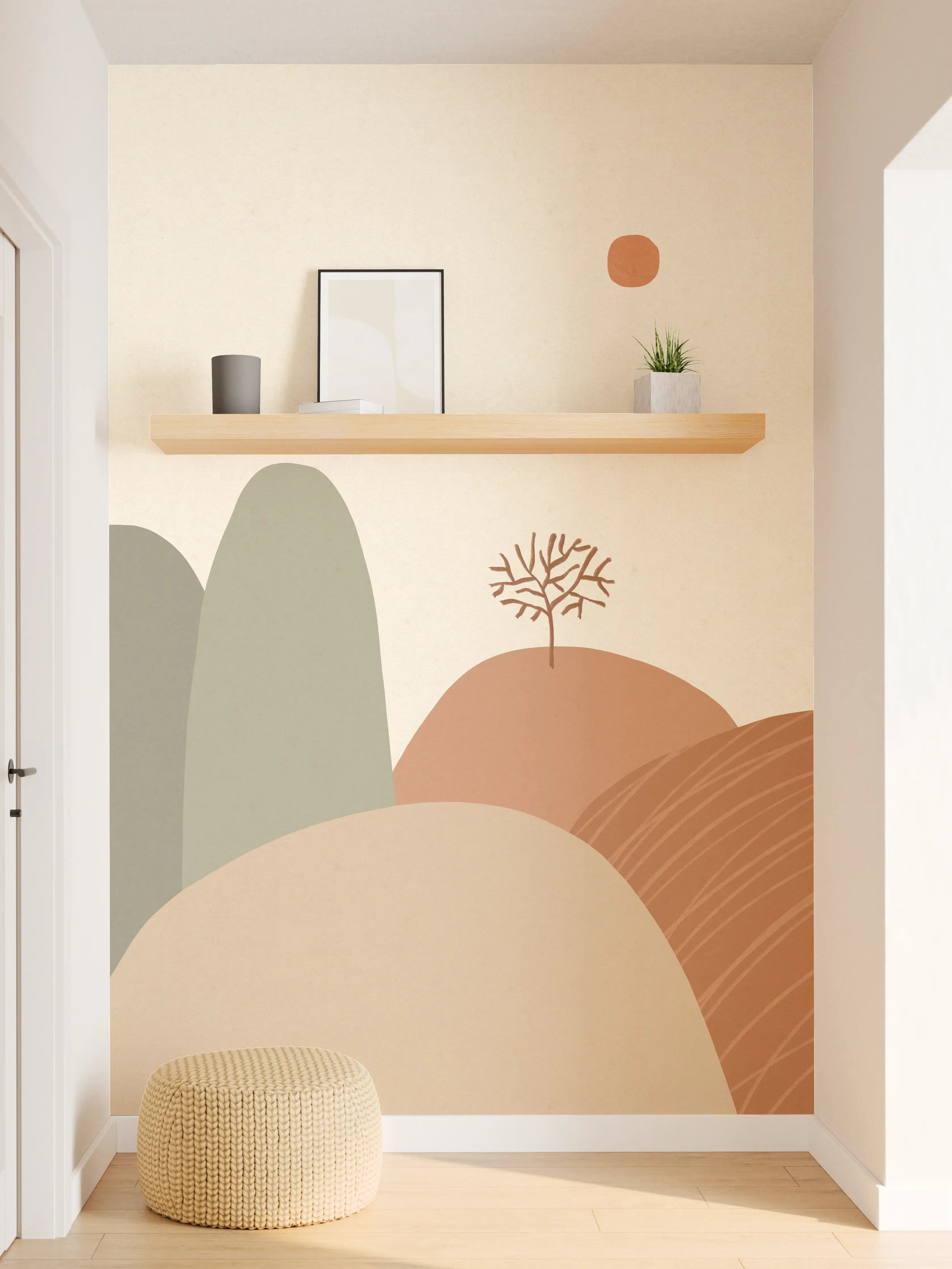 Wandverkleidung Flur - Minimalistisches Naturbild in Erdtönen
