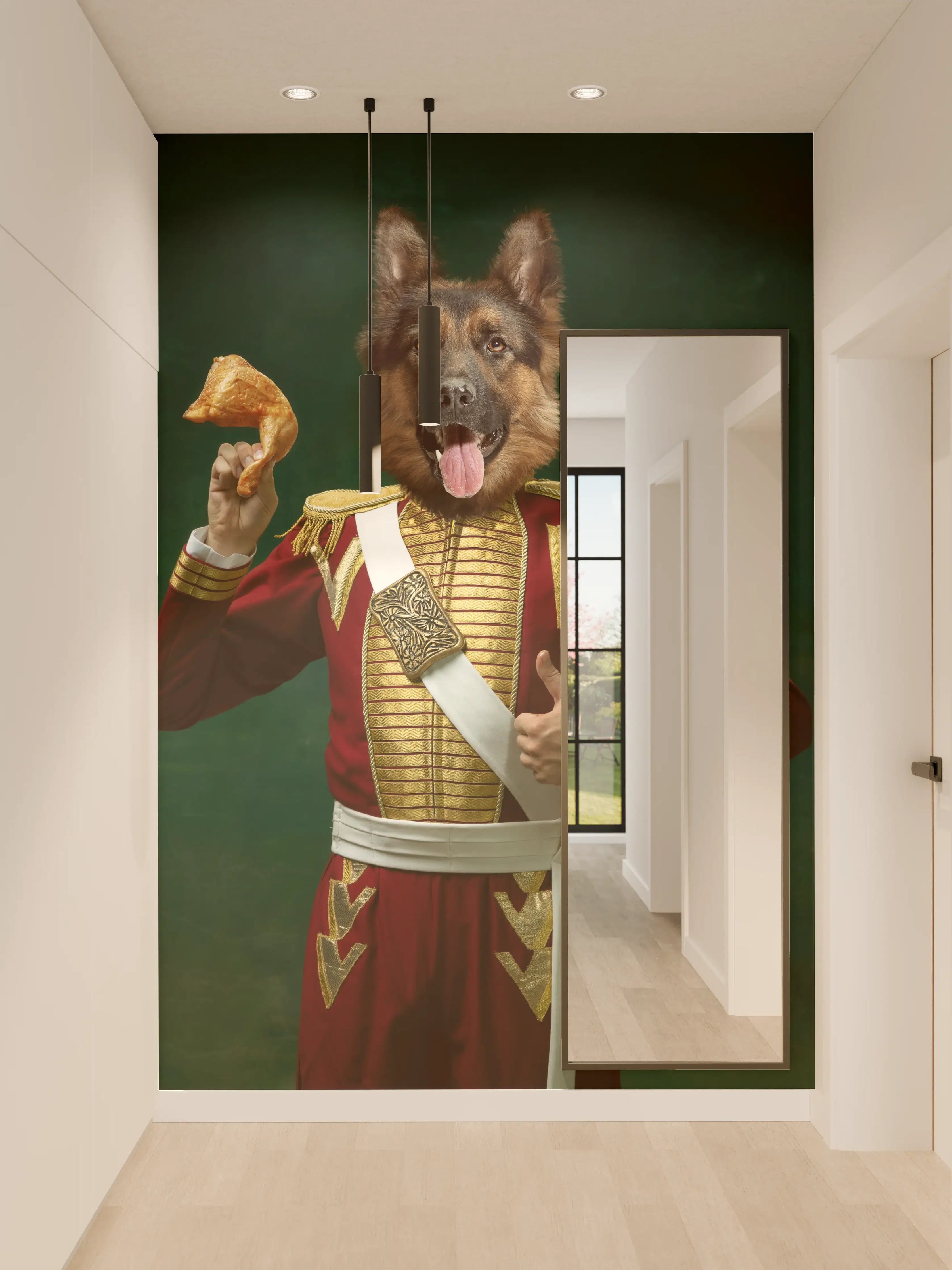 Wandverkleidung Flur - Mittelalterliche Hundekopf Porträts