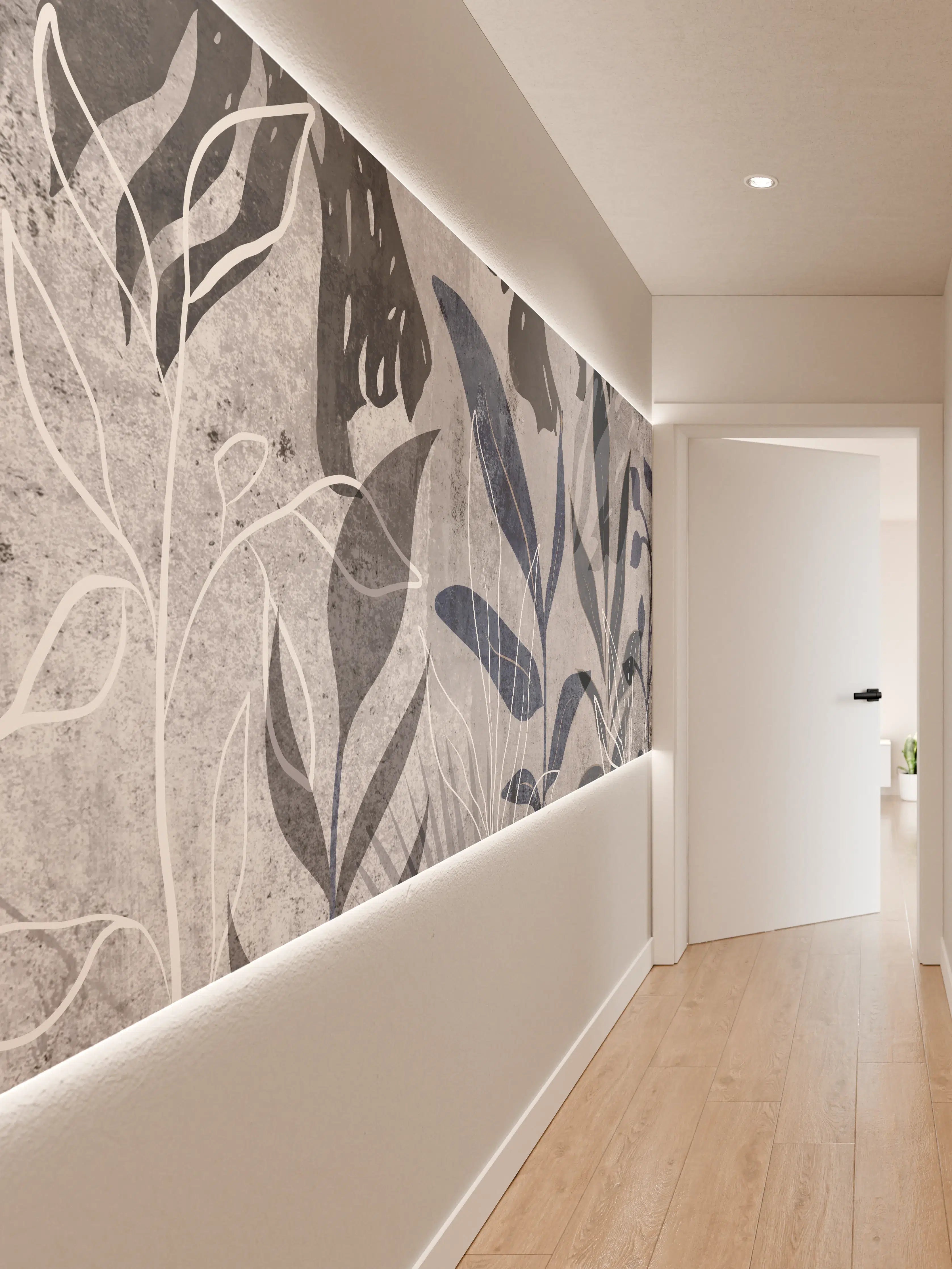 Wandverkleidung Flur - Moderne Botanik Grau-Weiß