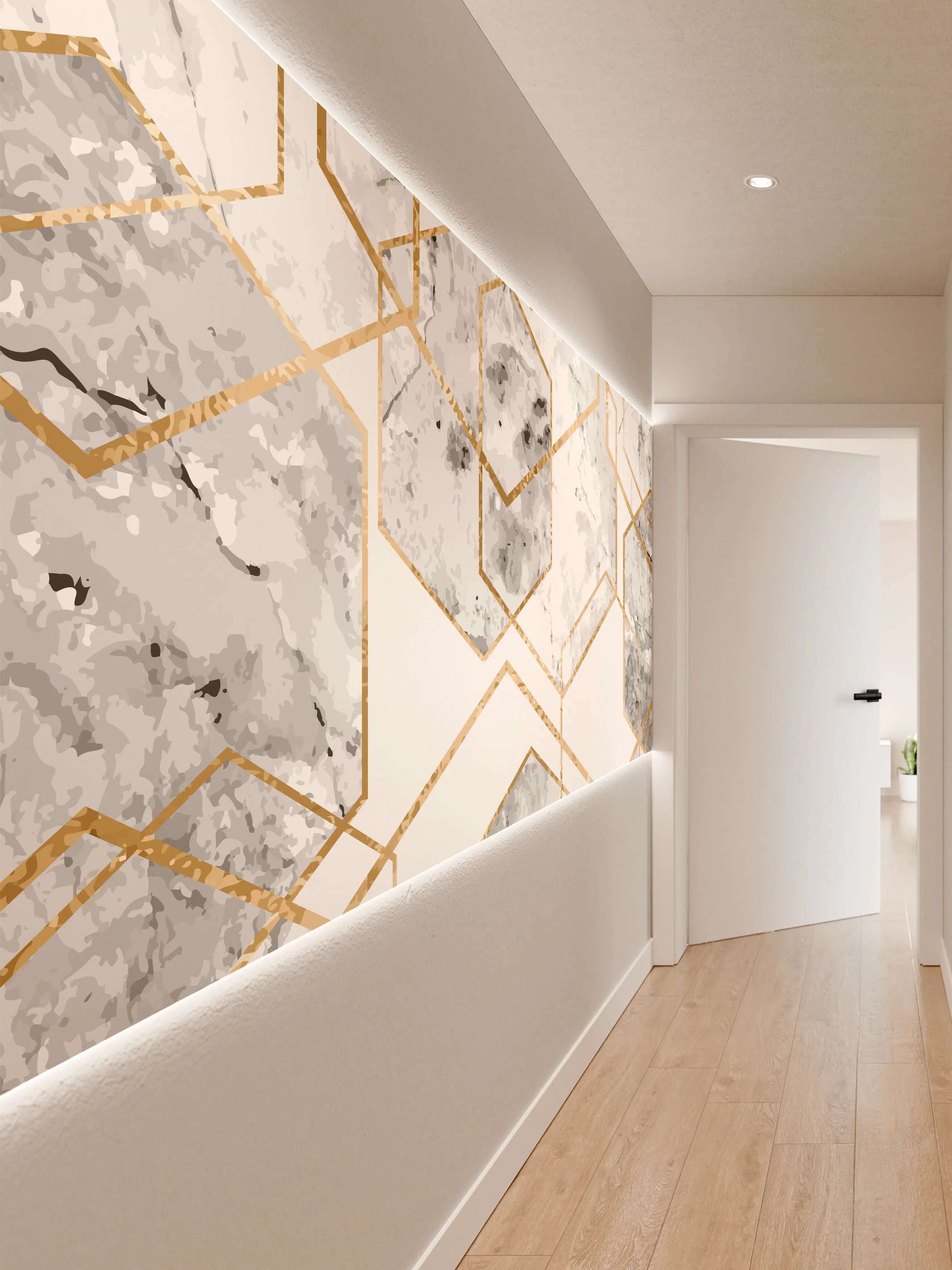 Wandverkleidung Flur - Moderne Fliesen mit goldenen Akzenten