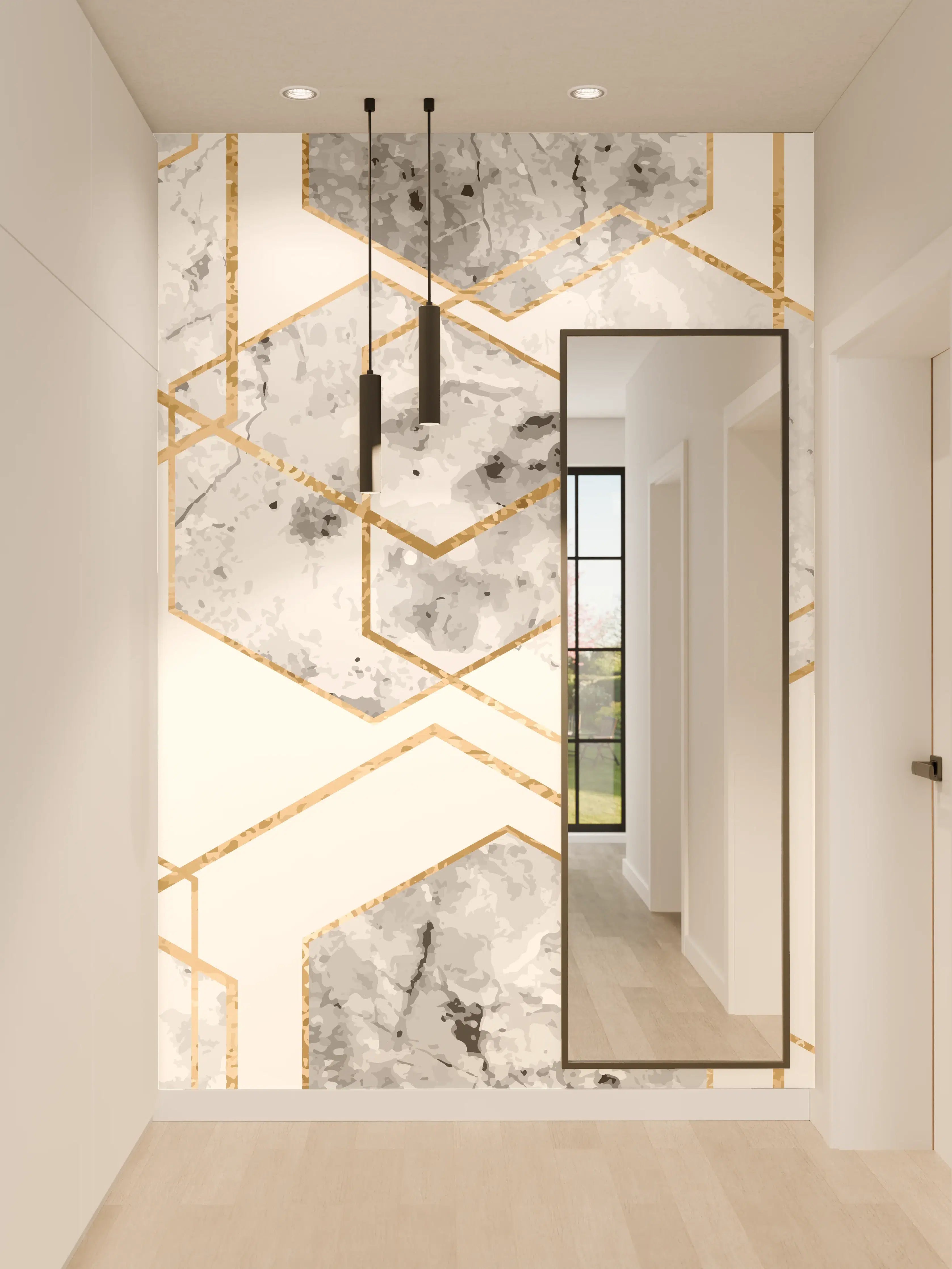 Wandverkleidung Flur - Moderne Fliesen mit goldenen Akzenten