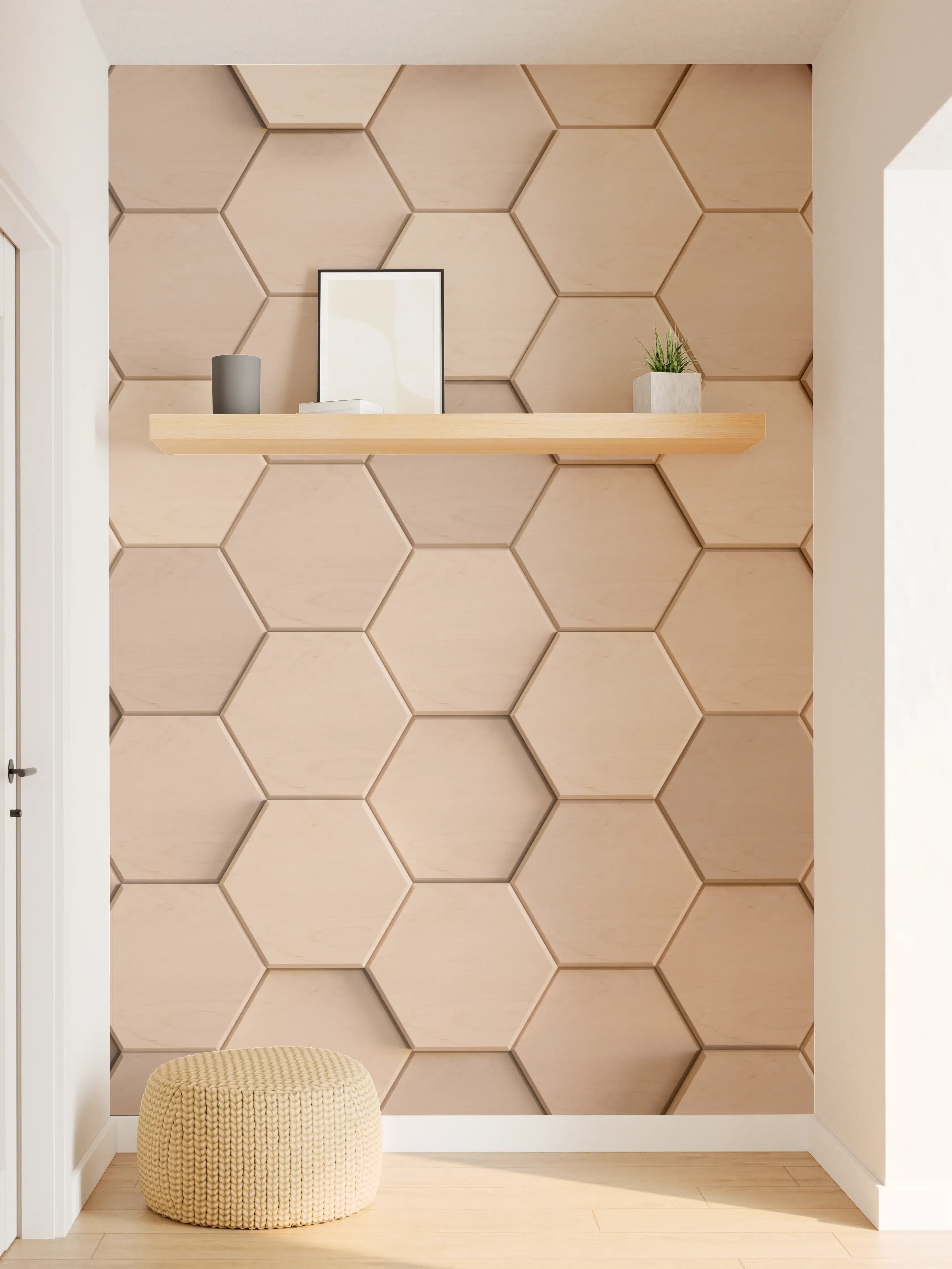 Wandverkleidung Flur - Moderne Holzoptik mit Hexagon-Muster
