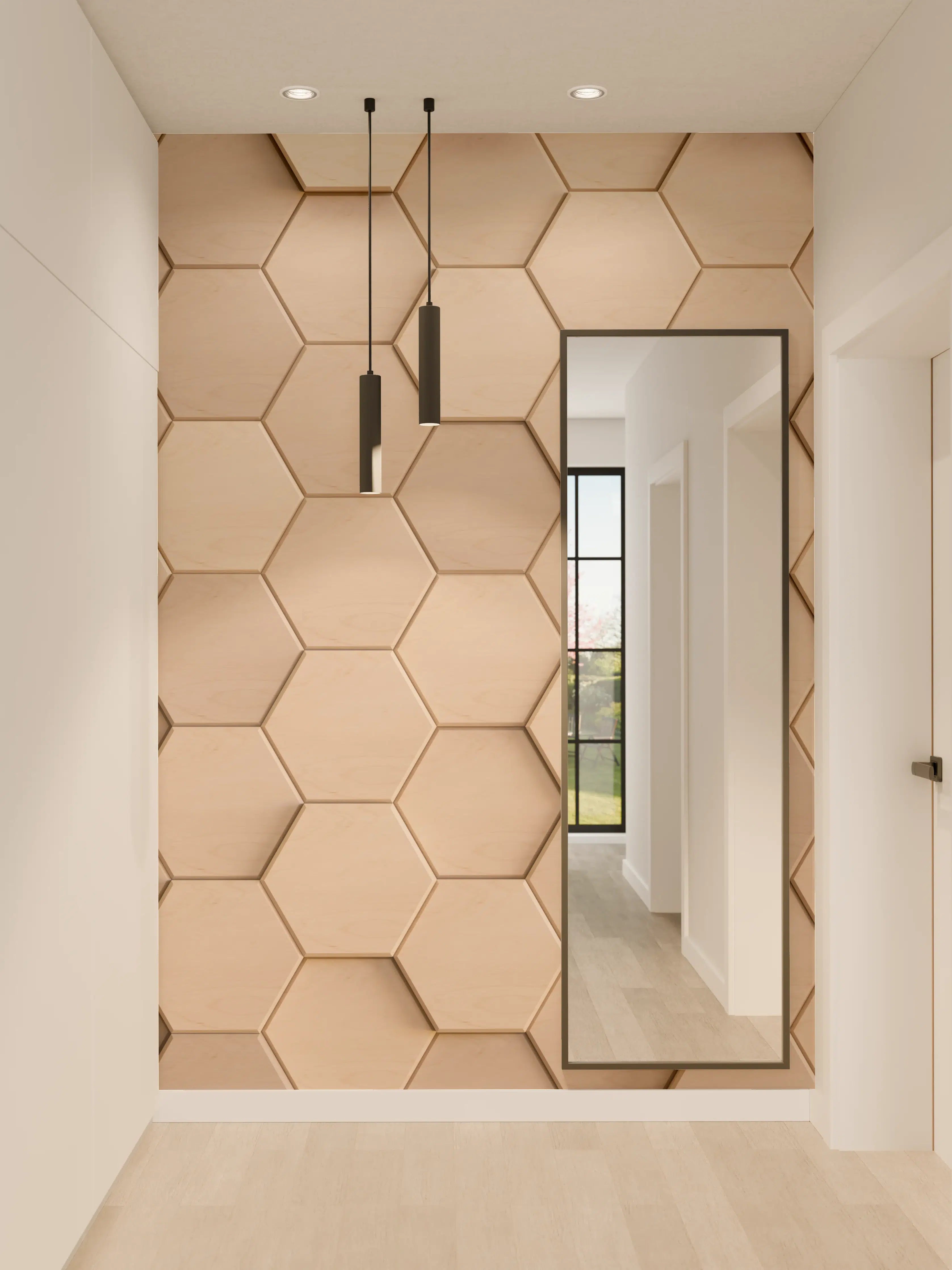 Wandverkleidung Flur - Moderne Holzoptik mit Hexagon-Muster