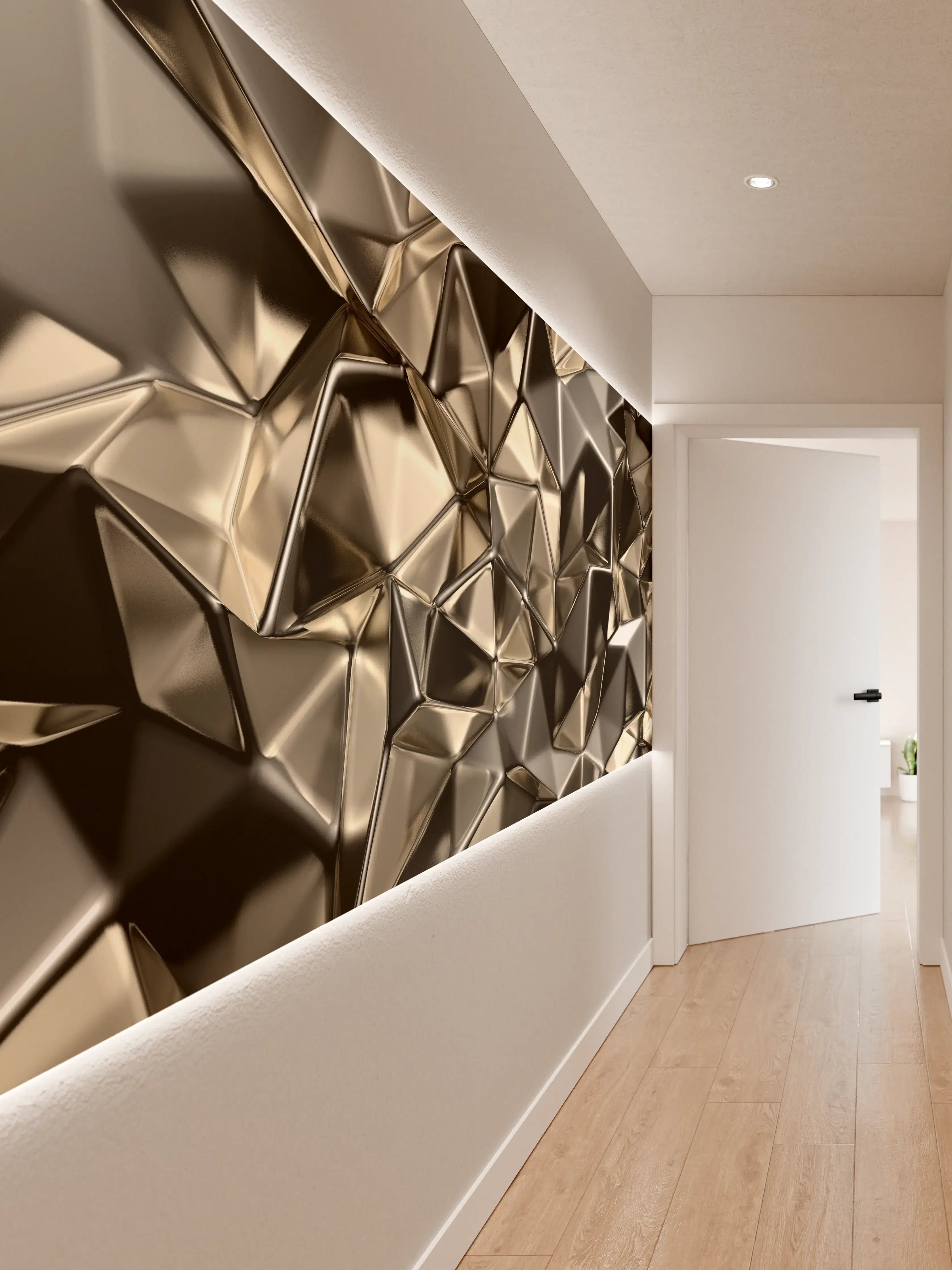 Wandverkleidung Flur - Moderne Metallkunst in Schwarz-Gold-Optik
