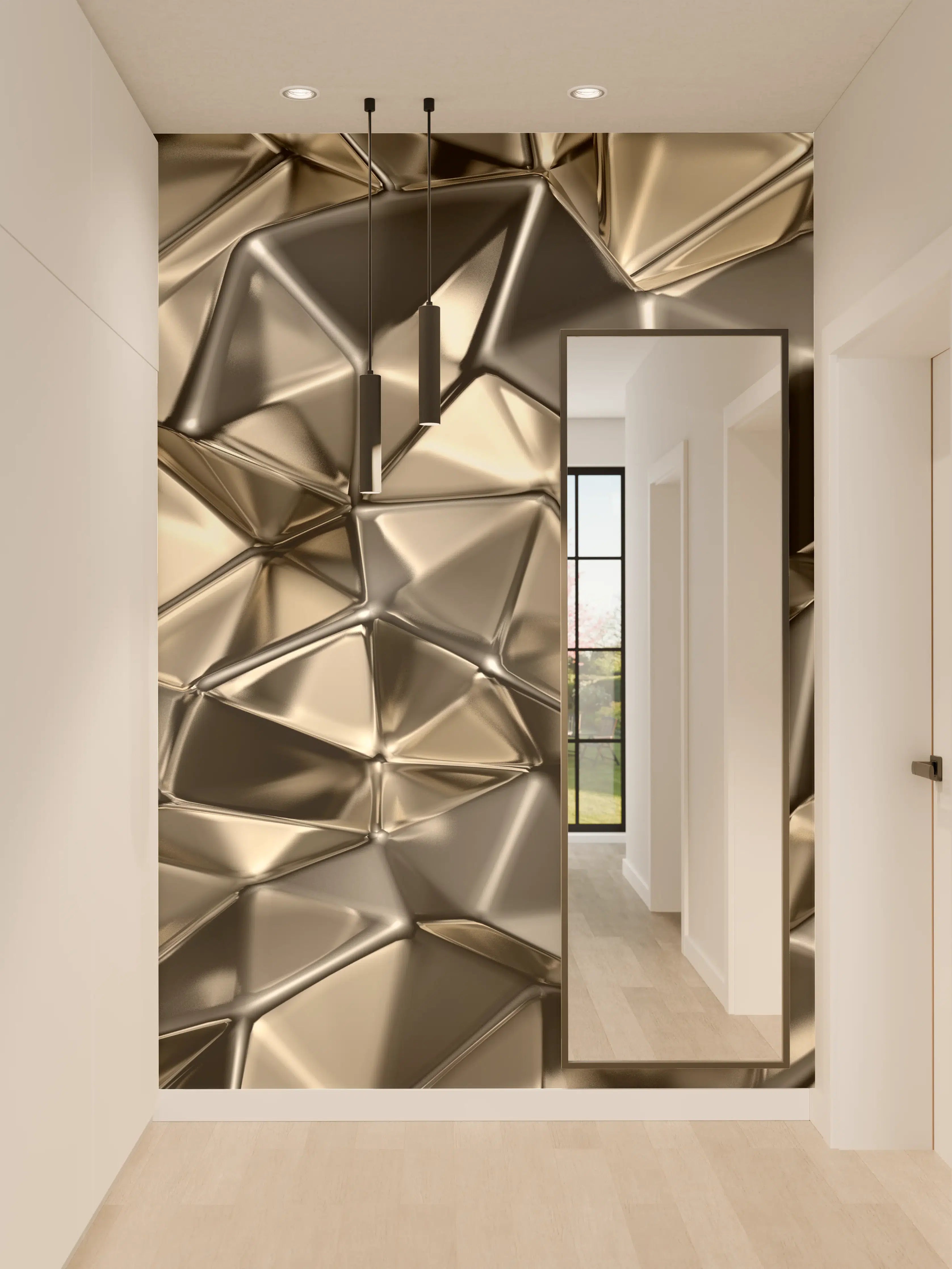 Wandverkleidung Flur - Moderne Metallkunst in Schwarz-Gold-Optik