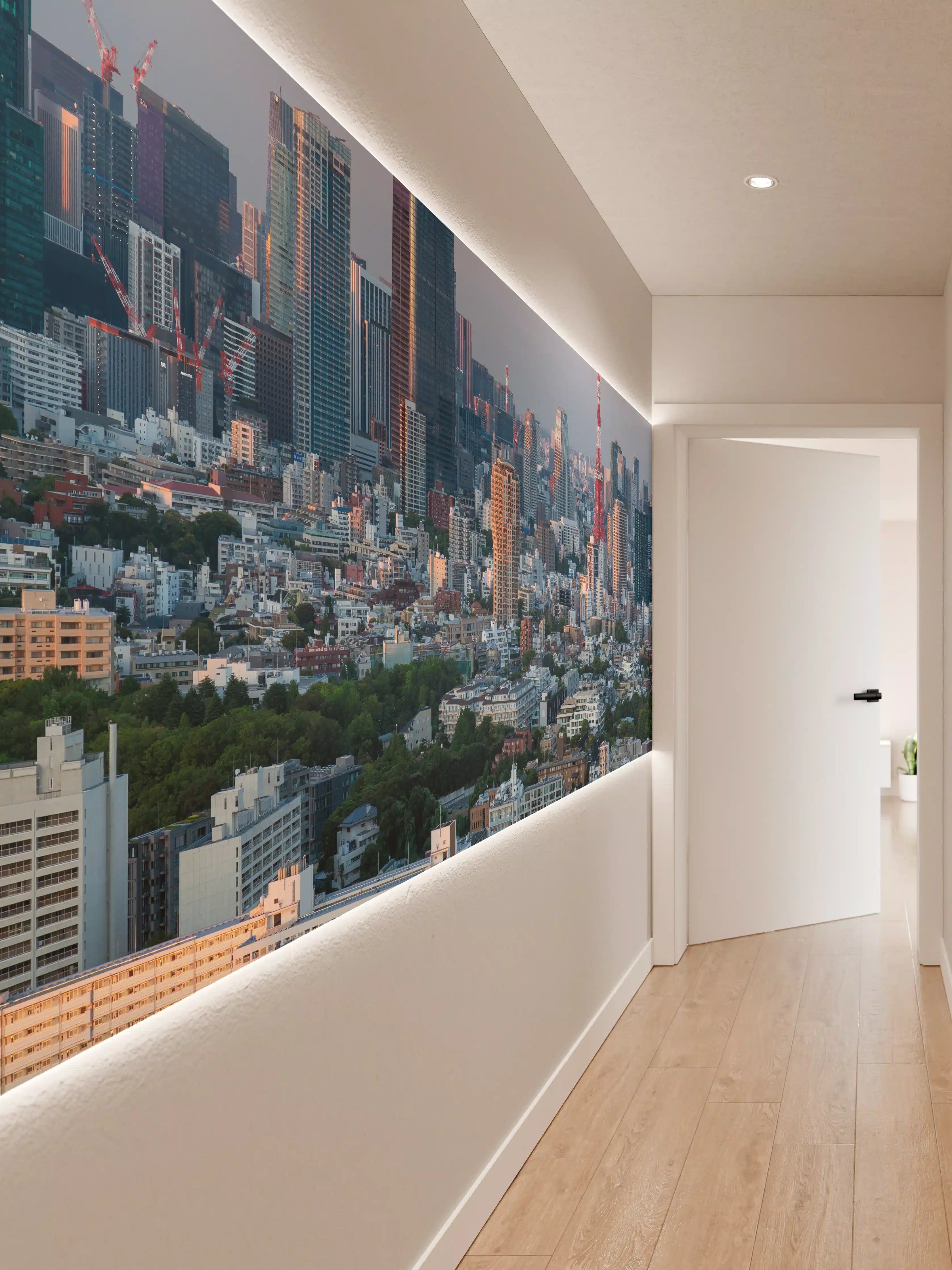 Wandverkleidung Flur - Moderne Skyline von Tokio bei Sonnenuntergang