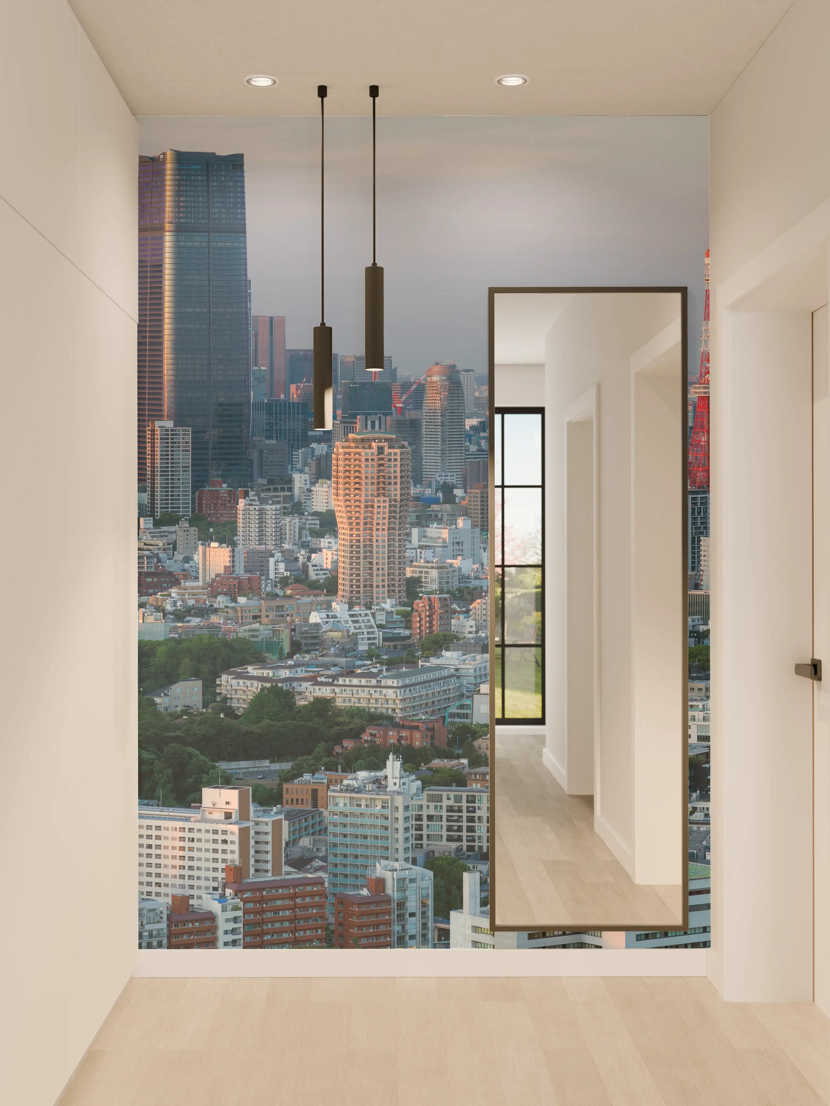 Wandverkleidung Flur - Moderne Skyline von Tokio bei Sonnenuntergang