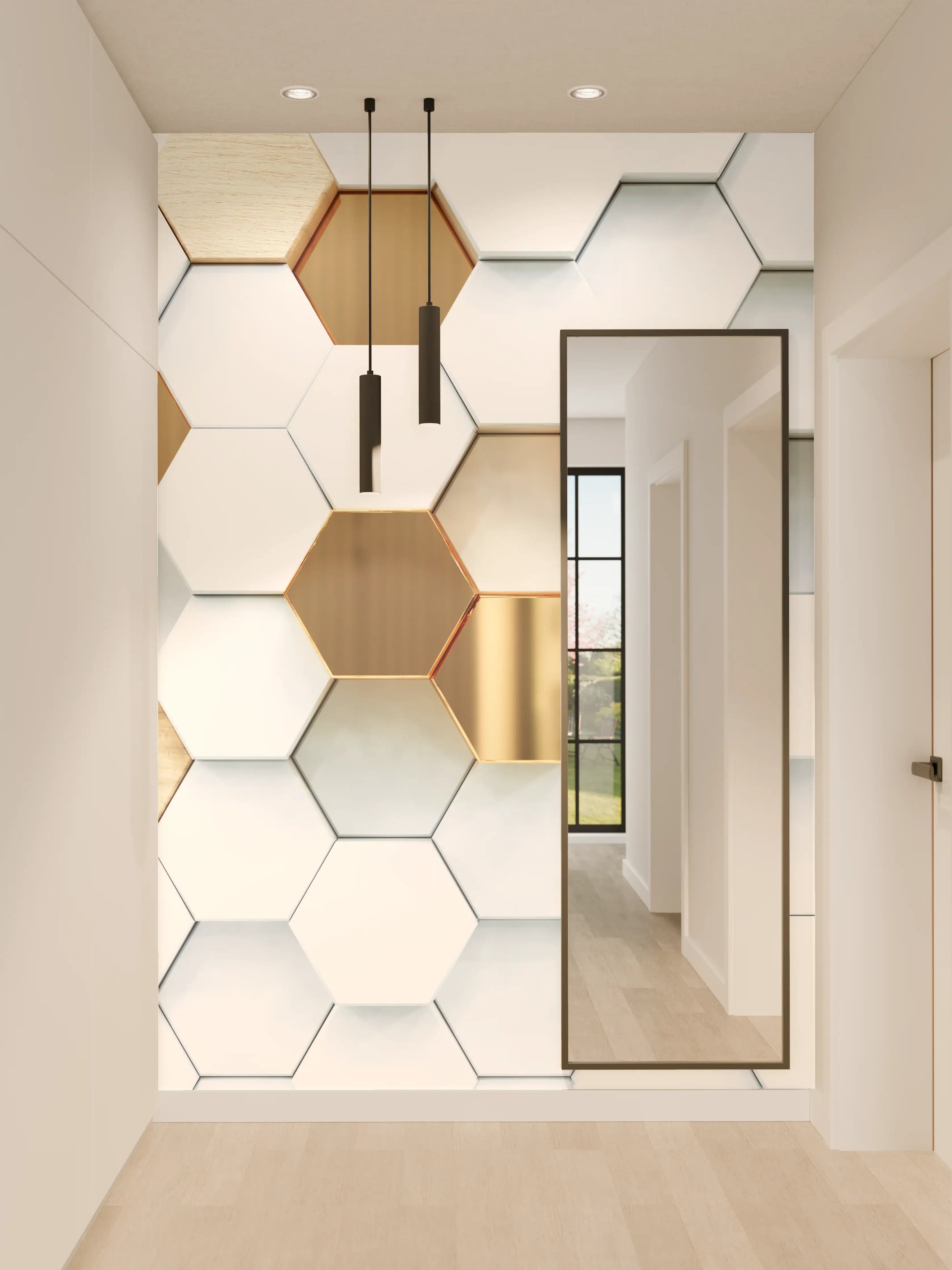 Wandverkleidung Flur - Moderne Wanddekoration mit Holz- und Weiß-Elementen