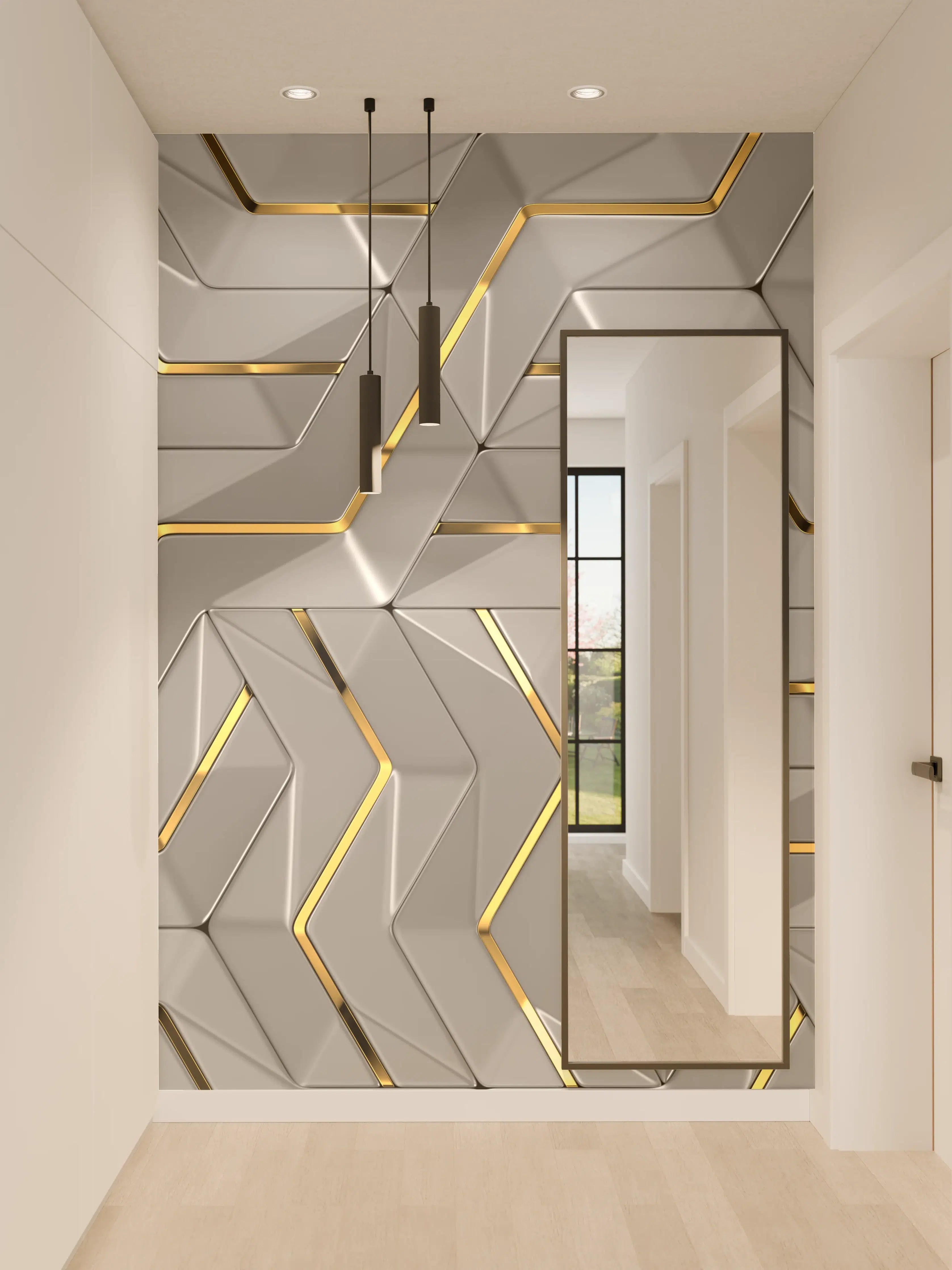 Wandverkleidung Flur - Moderne Wandtextur - Gold Akzente