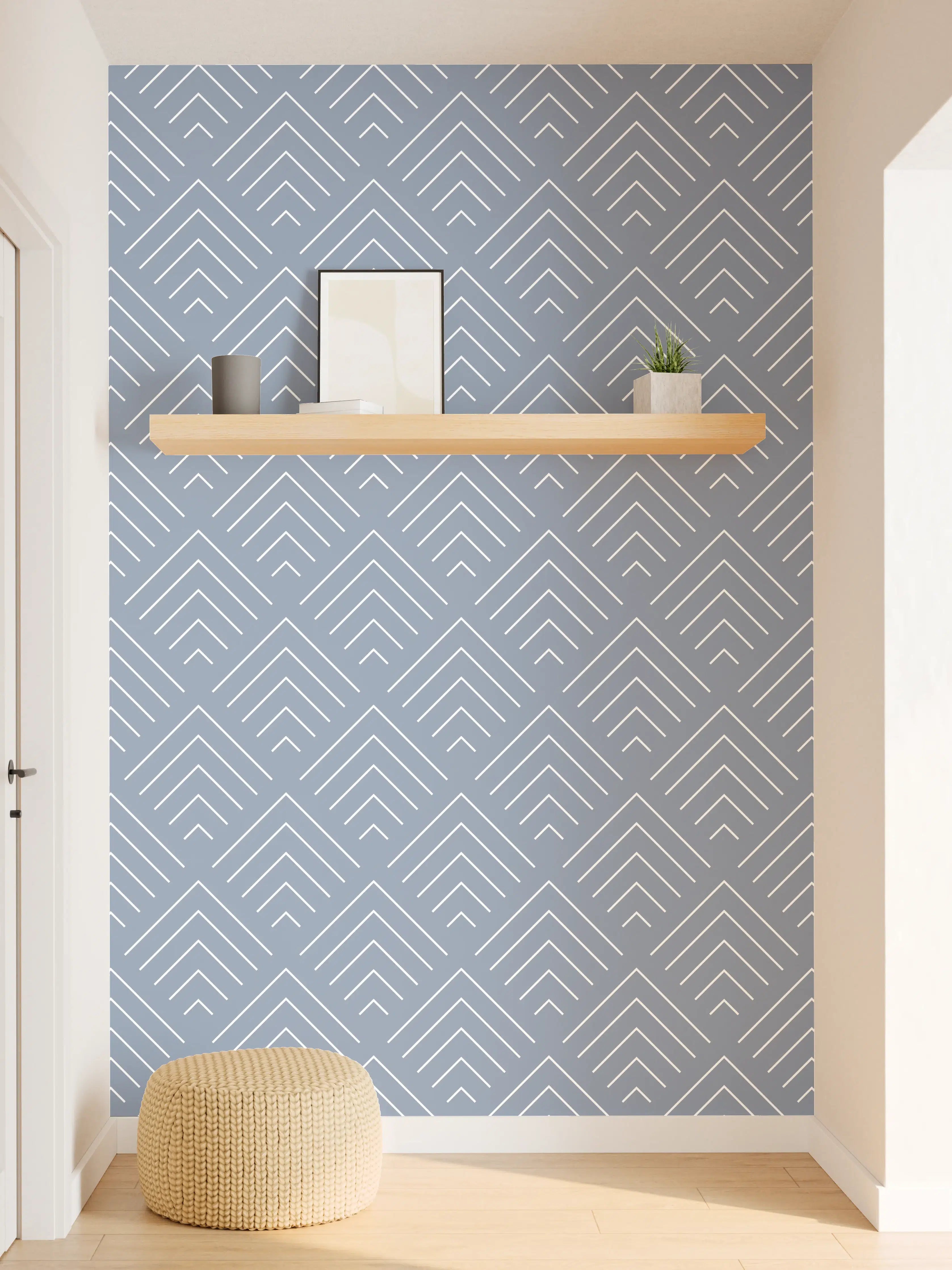 Wandverkleidung Flur - Moderne blaue Geometrie-Wandgestaltung