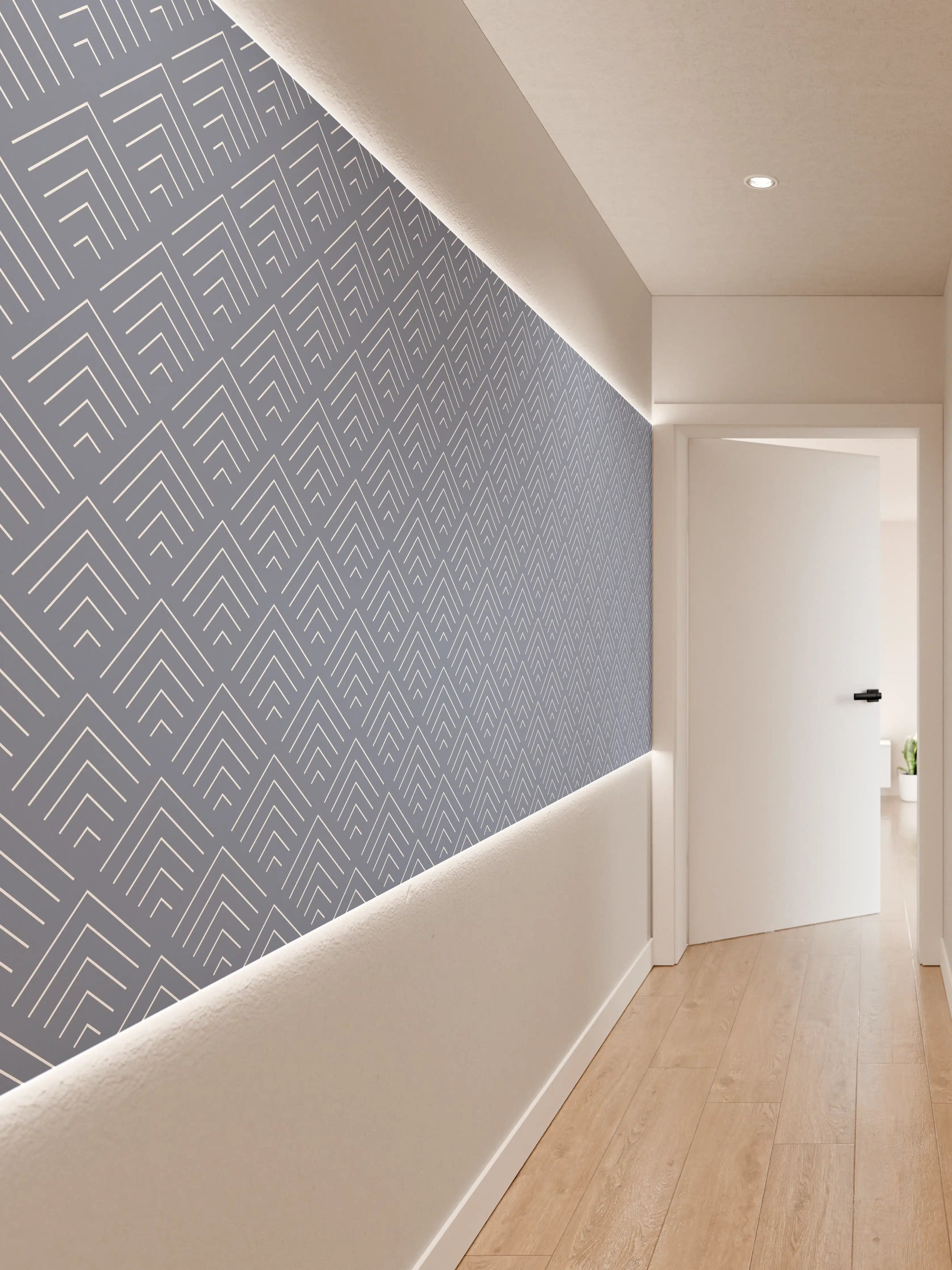 Wandverkleidung Flur - Moderne blaue Geometrie-Wandgestaltung