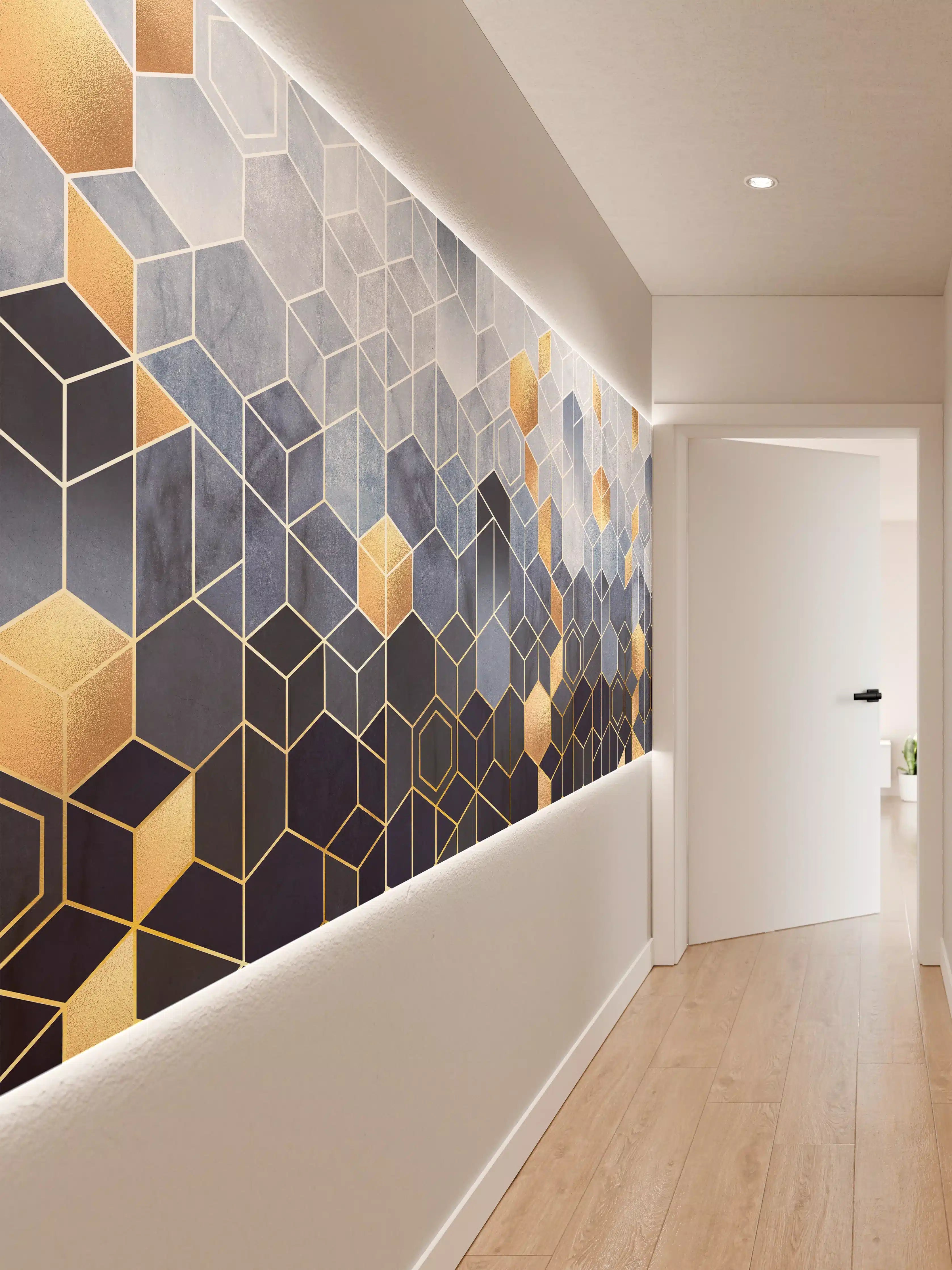 Wandverkleidung Flur - Moderne geometrische Kunst trifft auf elegante Farbpalette