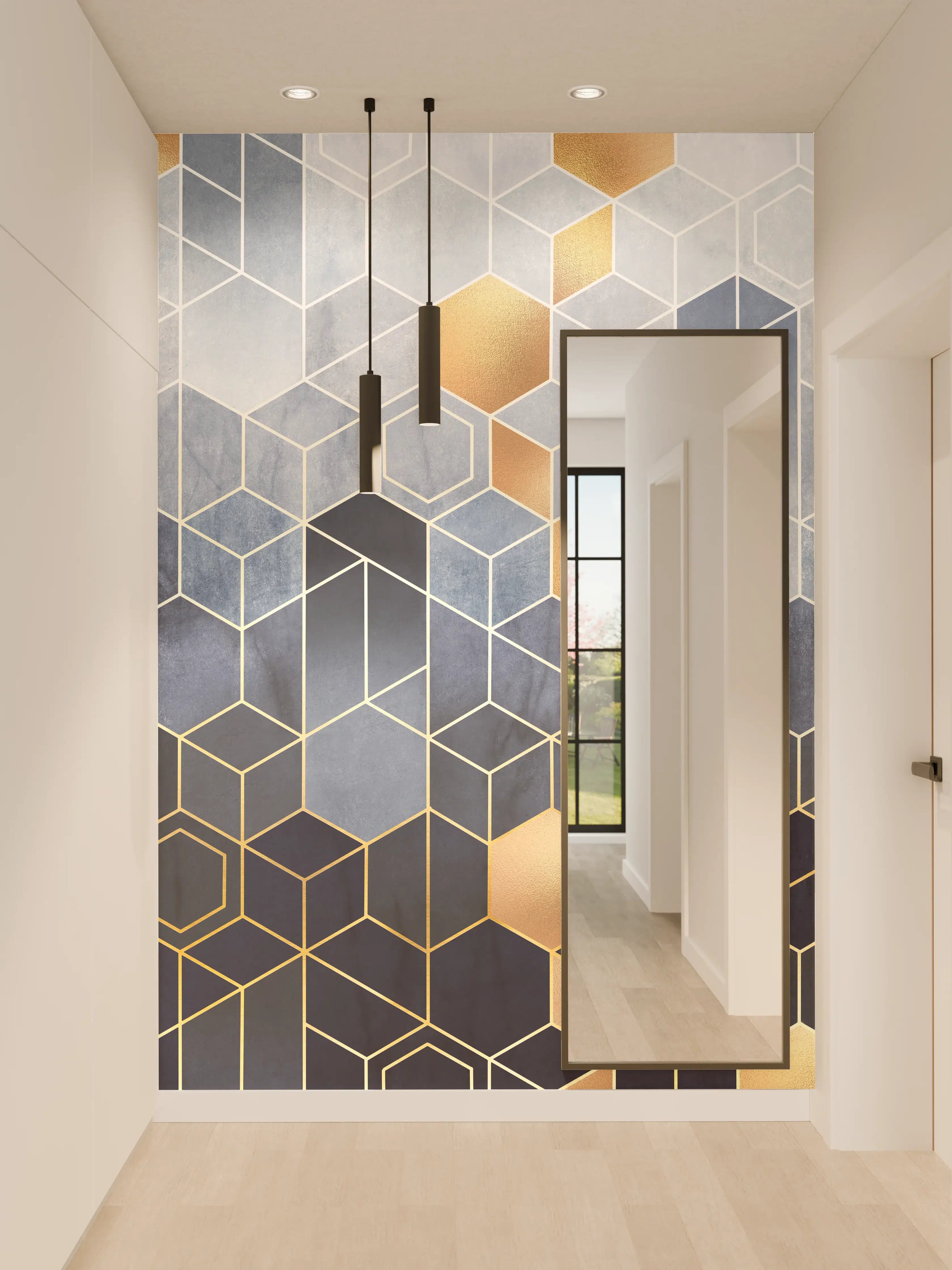 Wandverkleidung Flur - Moderne geometrische Kunst trifft auf elegante Farbpalette