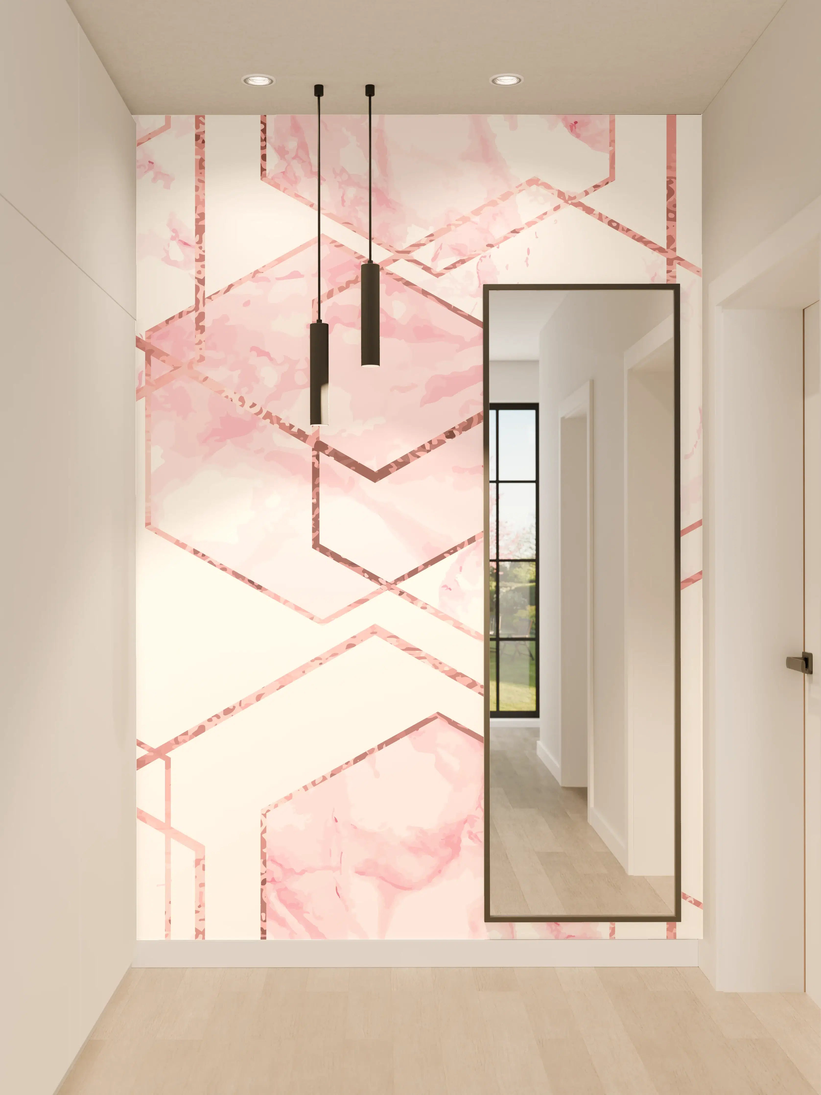 Wandverkleidung Flur - Moderne geometrische Muster in Pastellrosa