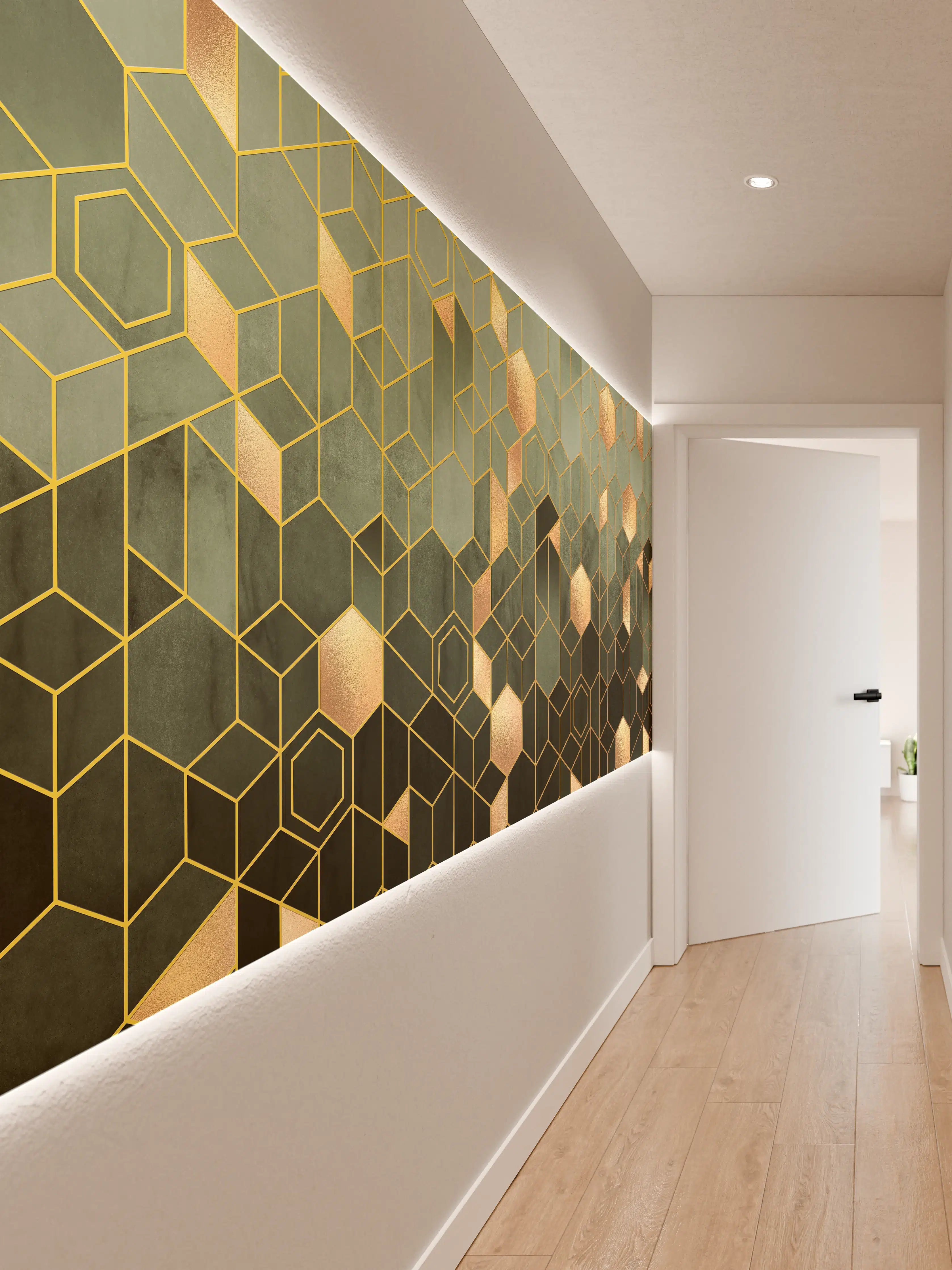 Wandverkleidung Flur - Moderne geometrische Muster mit Goldakzenten