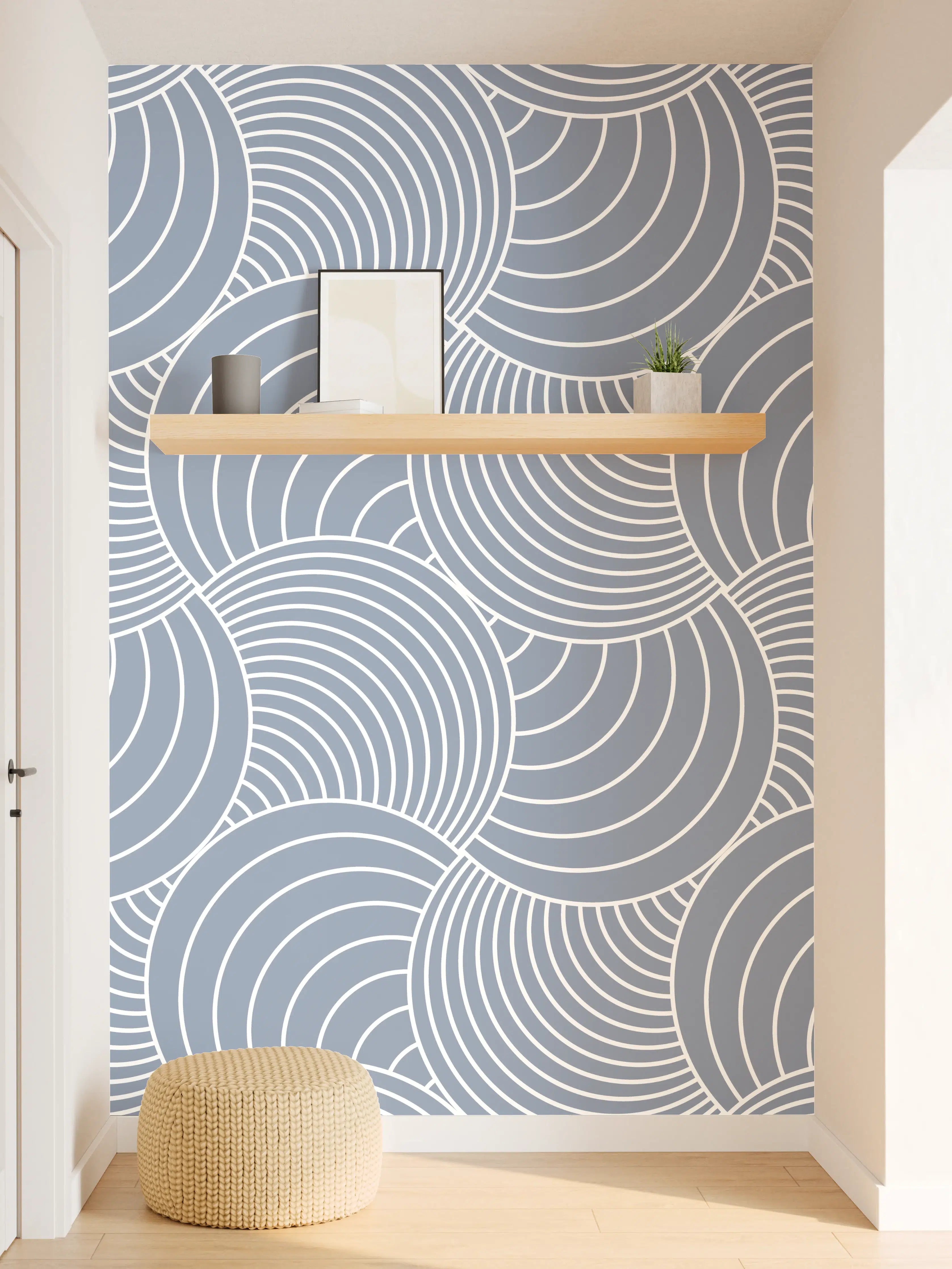 Wandverkleidung Flur - Moderne geometrische Tapete mit blauen Mustern