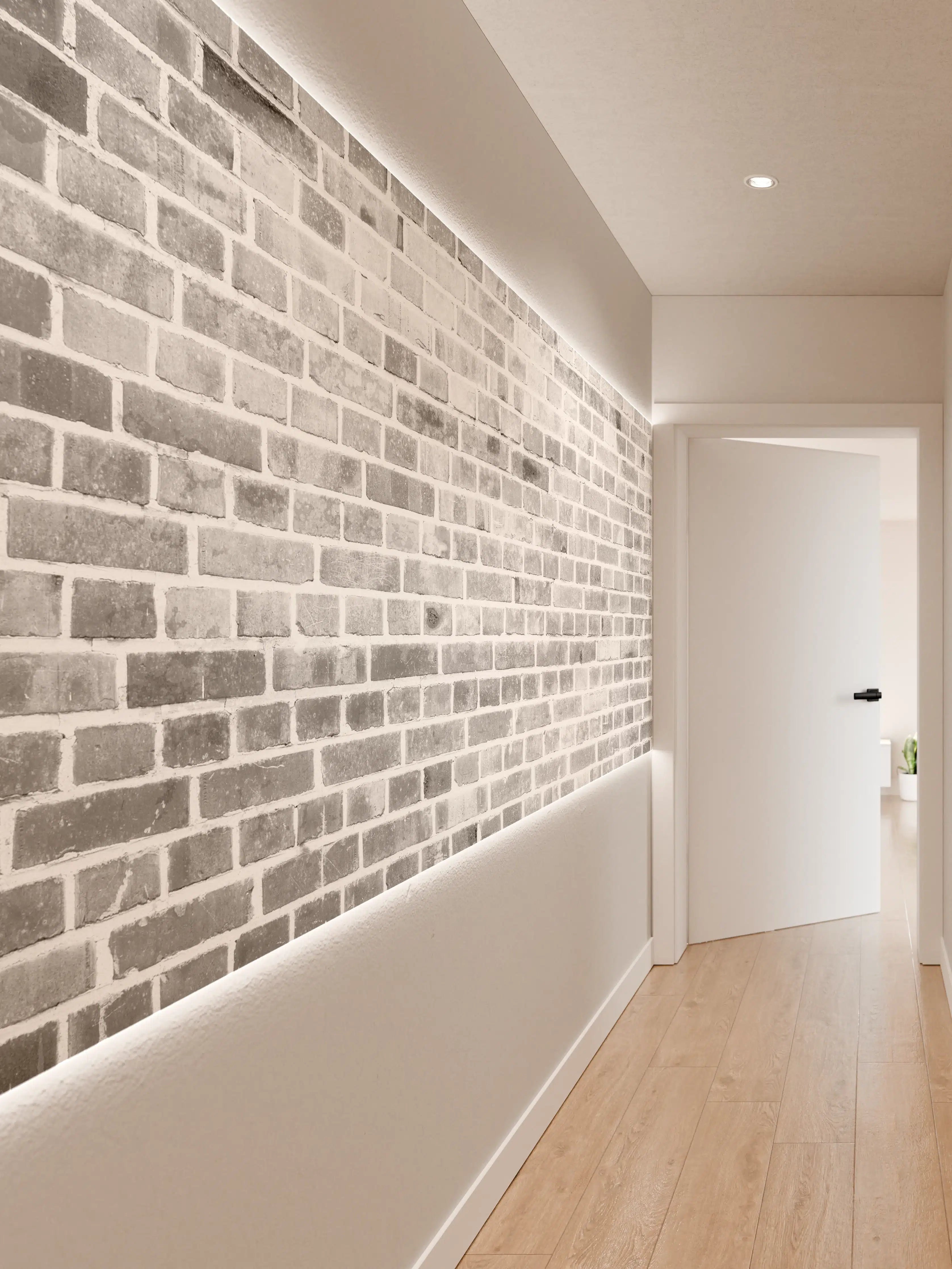 Wandverkleidung Flur - Moderne graue Ziegelwand im Schwarz-Weiß-Look