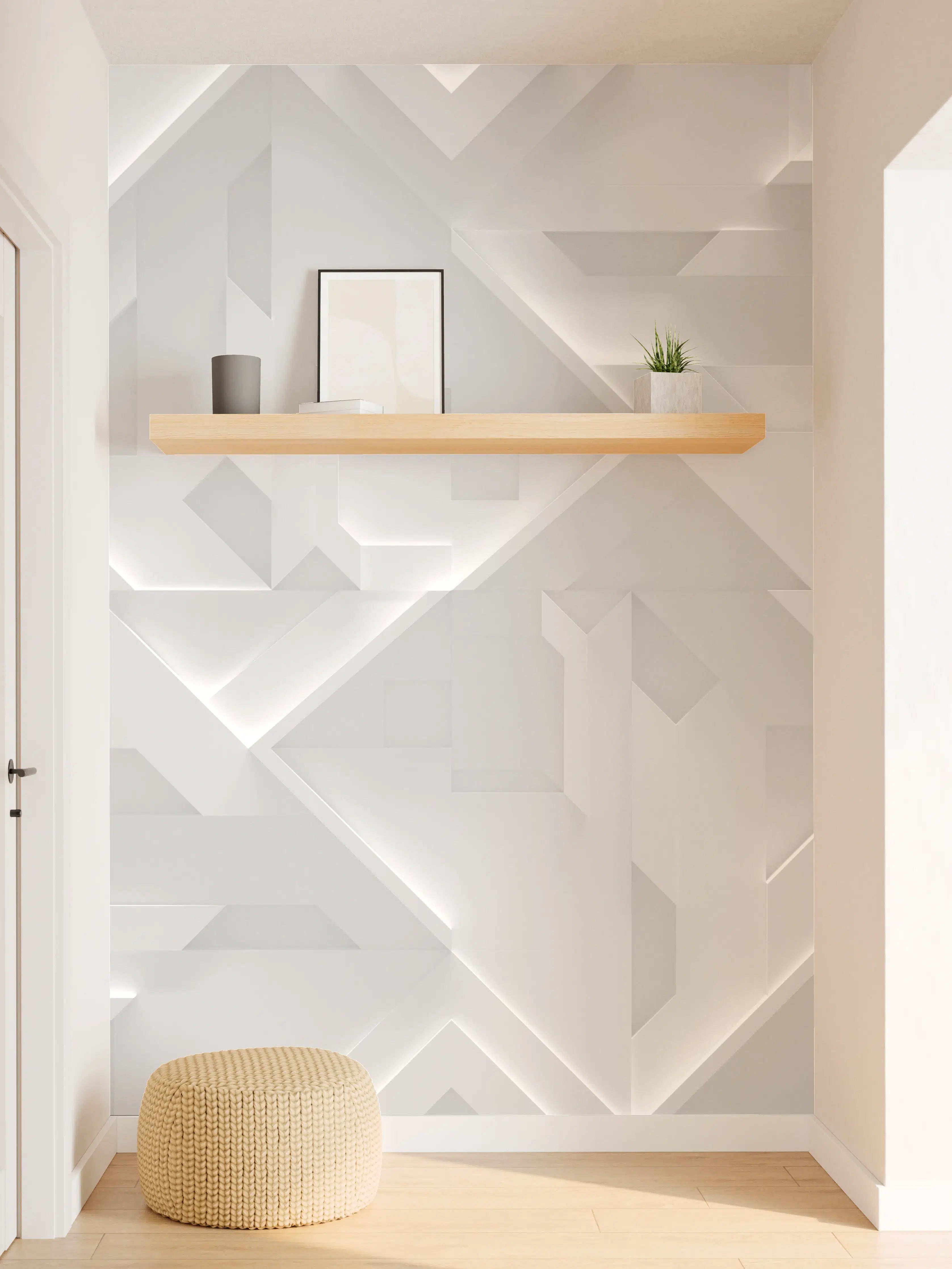 Wandverkleidung Flur - Moderne weiße Fliesen mit geometrischem Muster